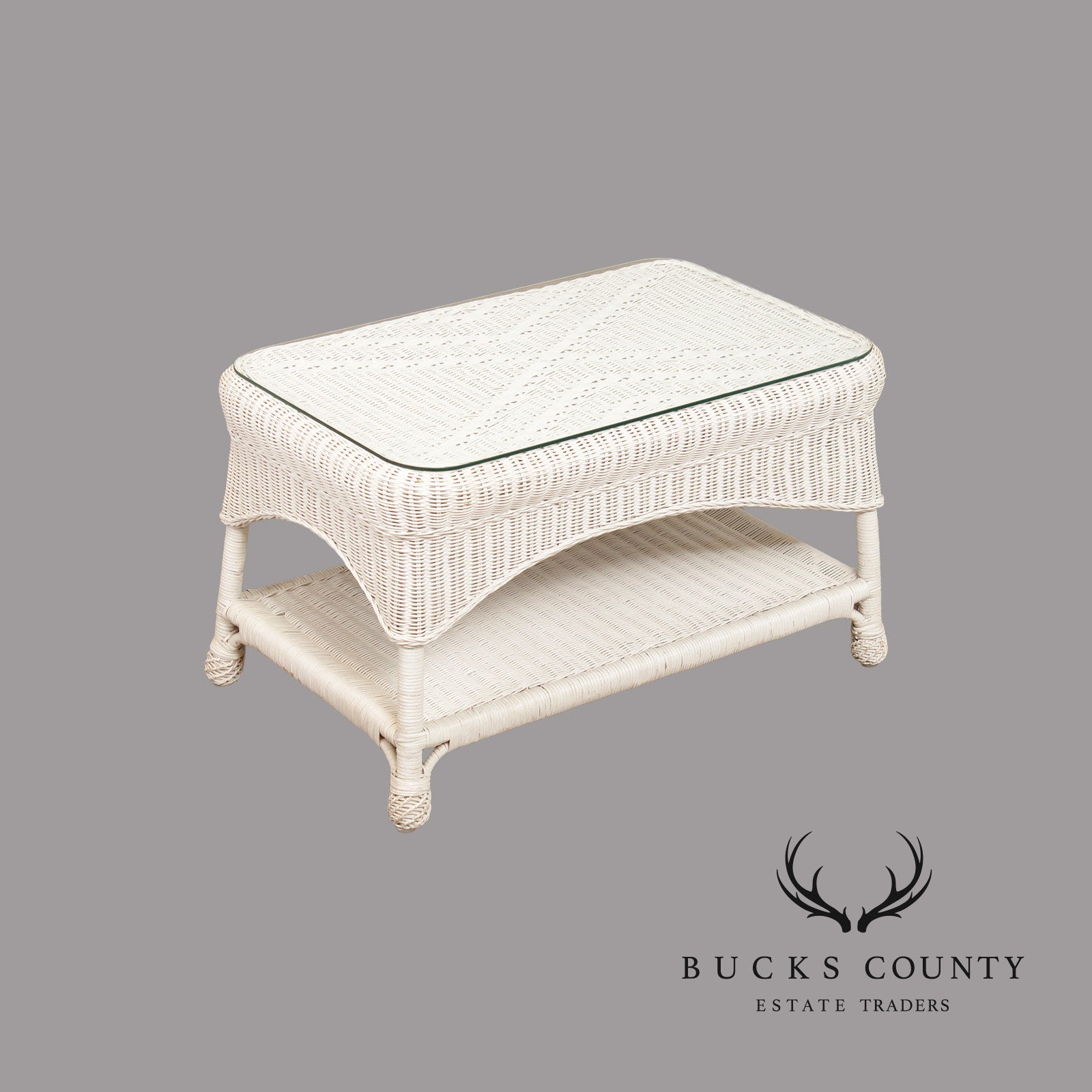 White Wicker Glass Top Coffee Table