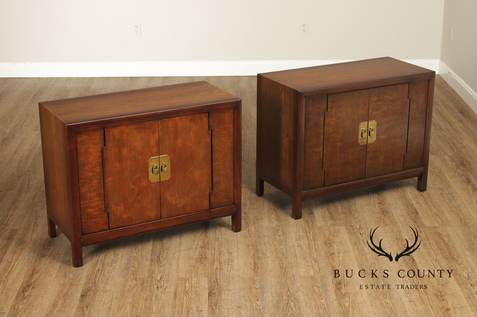Henredon Asian Style Pair of Walnut Storage Cupboards