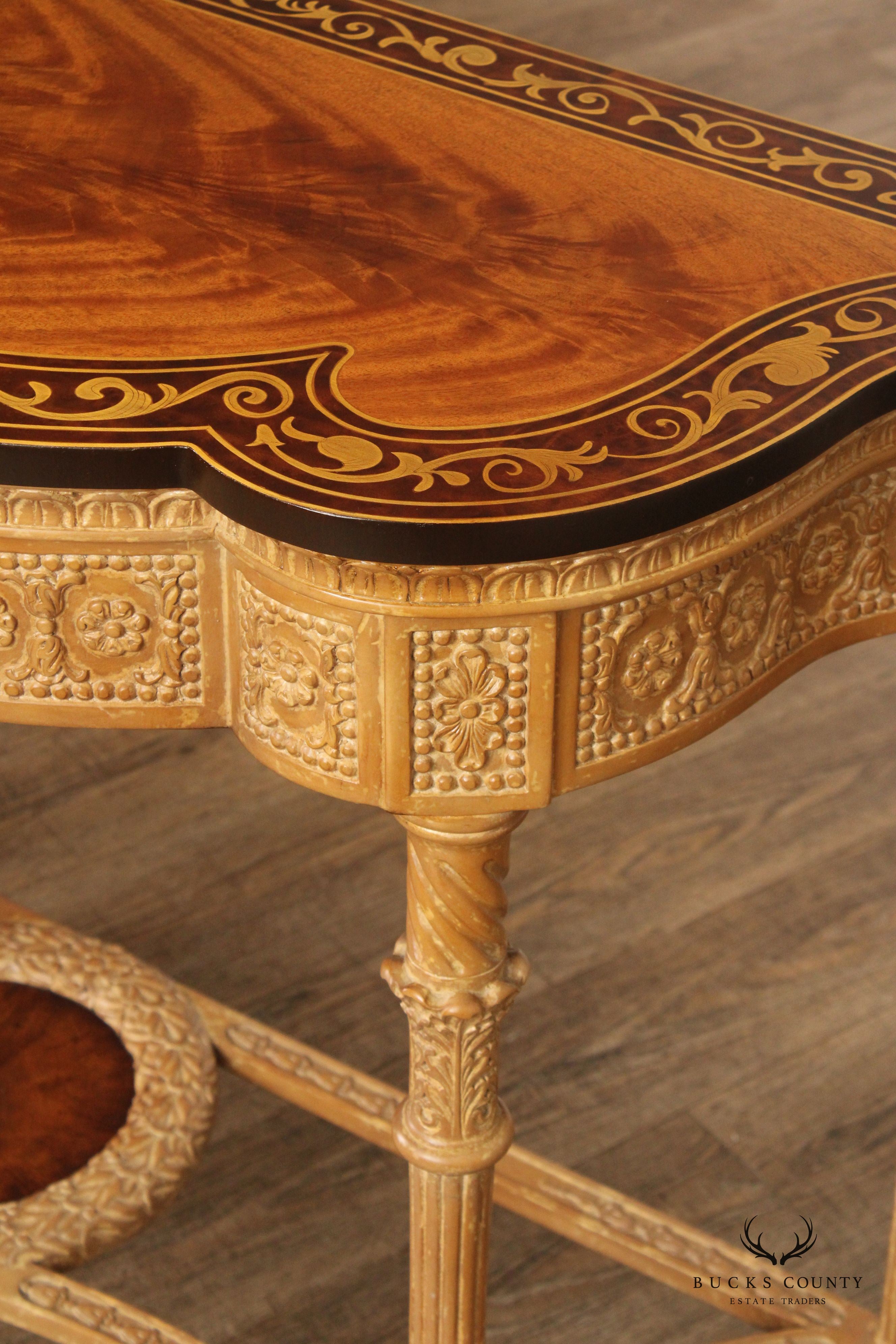 Theodore Alexander Italian Style Marquetry Inlaid Console Table