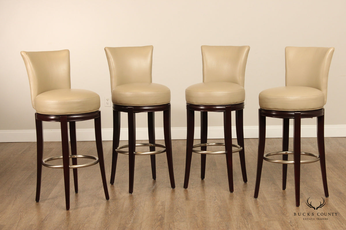 Designmaster Set Of Four 'Danbury' Leather Swivel Bar Stools