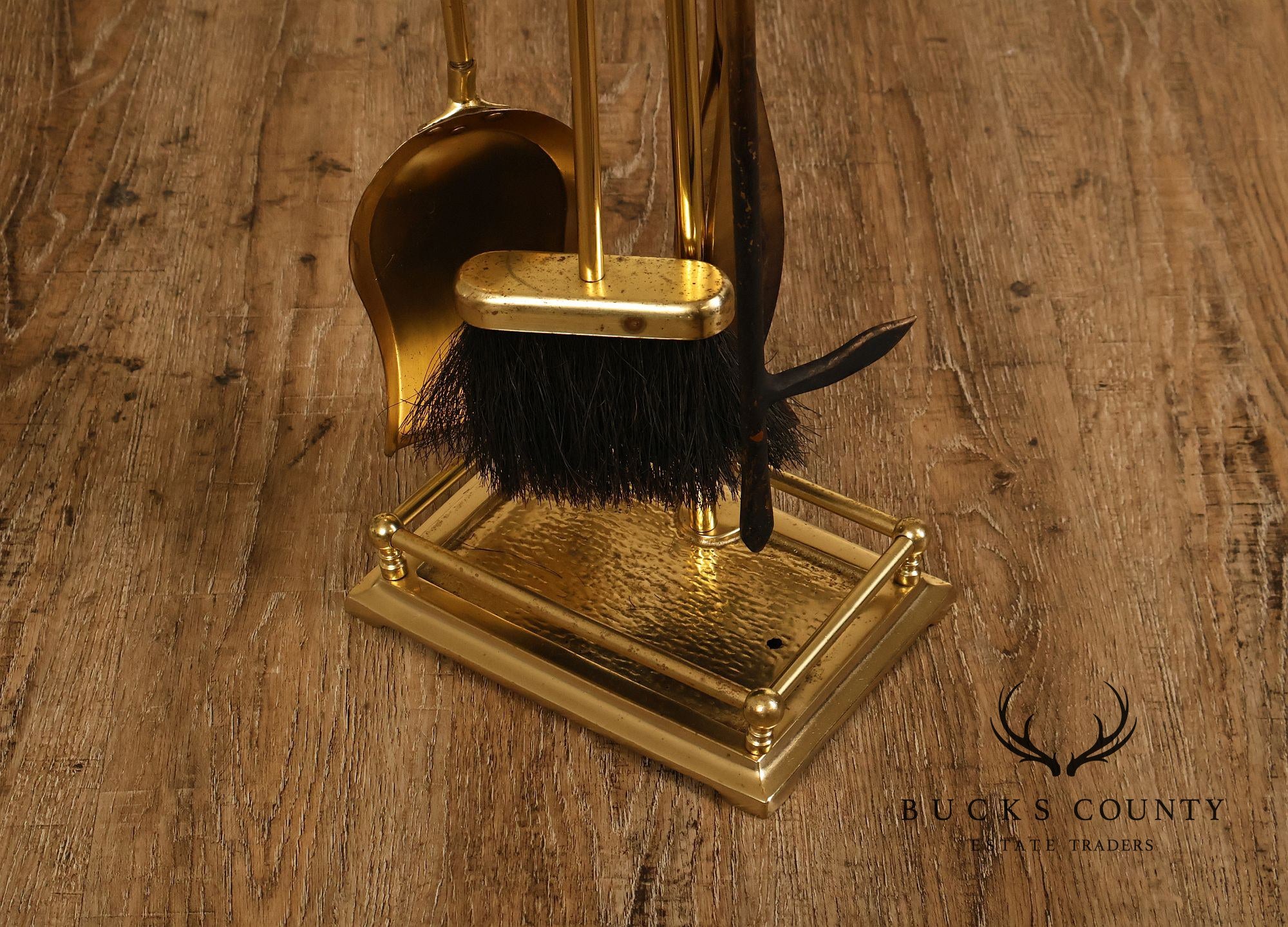 Traditional Five-Piece Brass Fireplace Tool Set