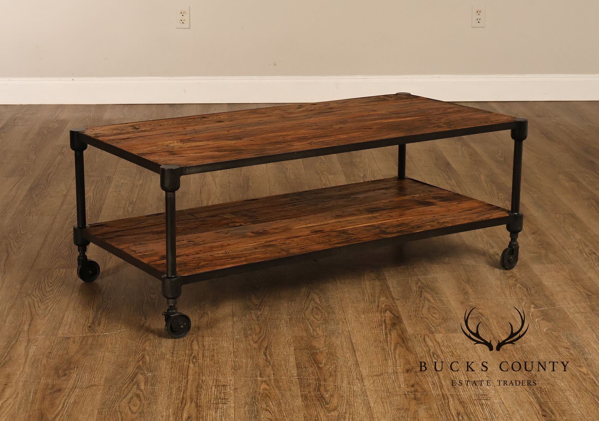 Industrial Style Two-Tier Rolling Coffee table