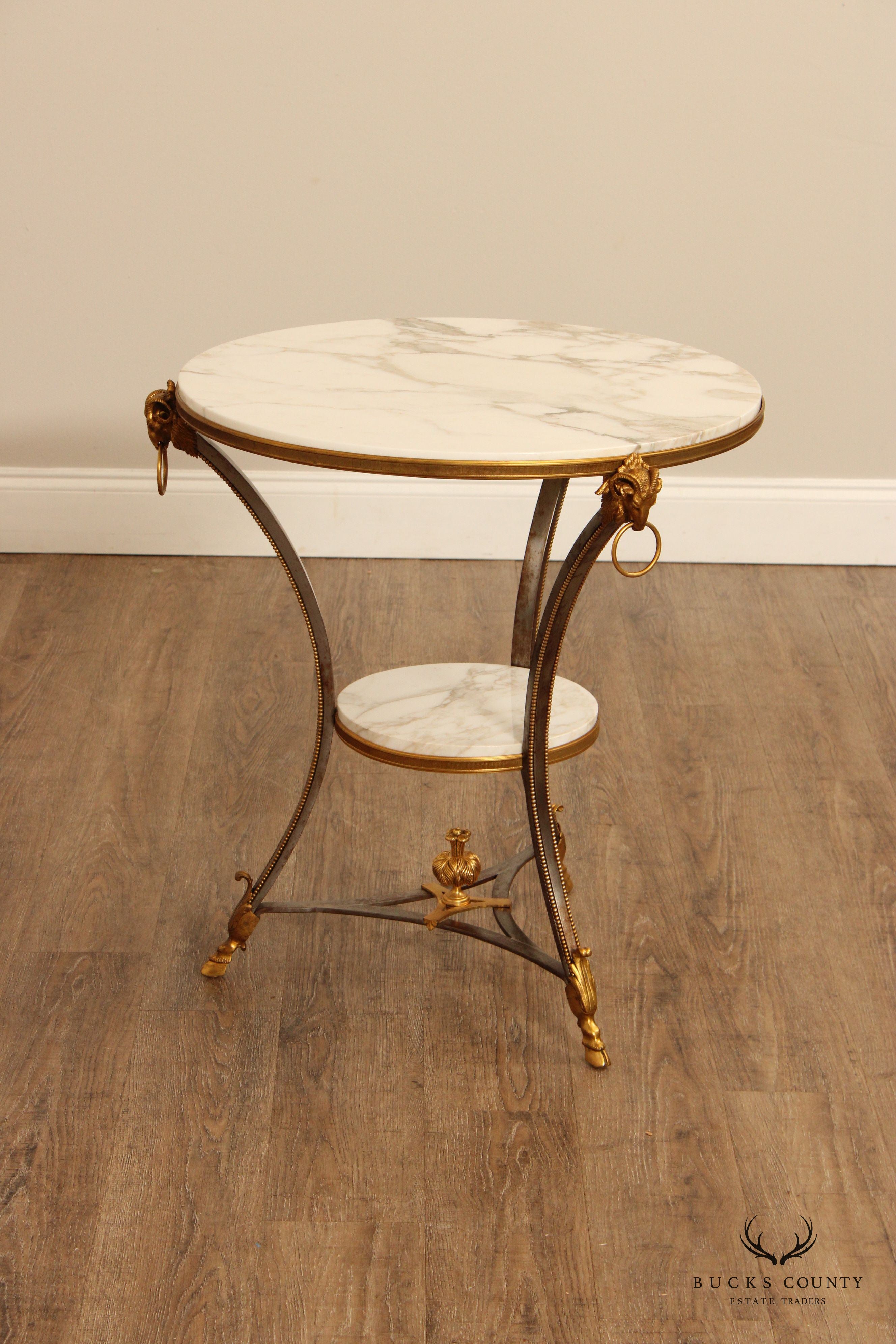 French Louis XVI Style Fine Quality Gilt Bronze Marble Top Gueridon Side Table