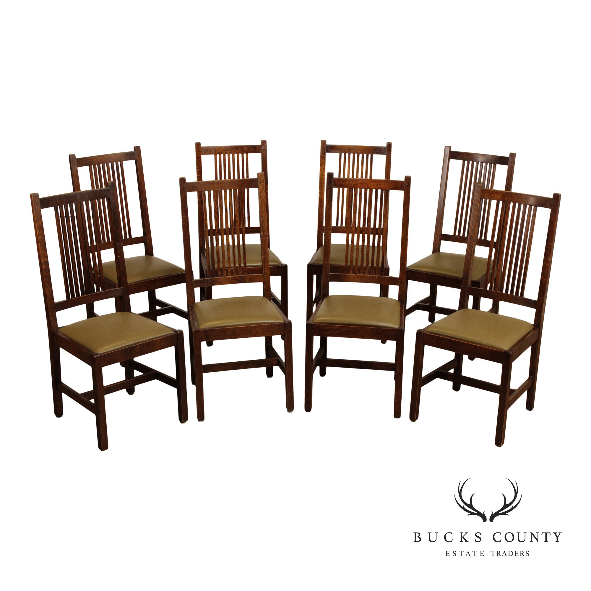 Stickley Mission Collection Set Of Eight Oak Spindle Back Dining Chairs