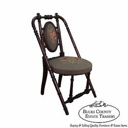 Hunzinger Signed Antique Walnut Needlepoint Side Chair circa 1869 (A)