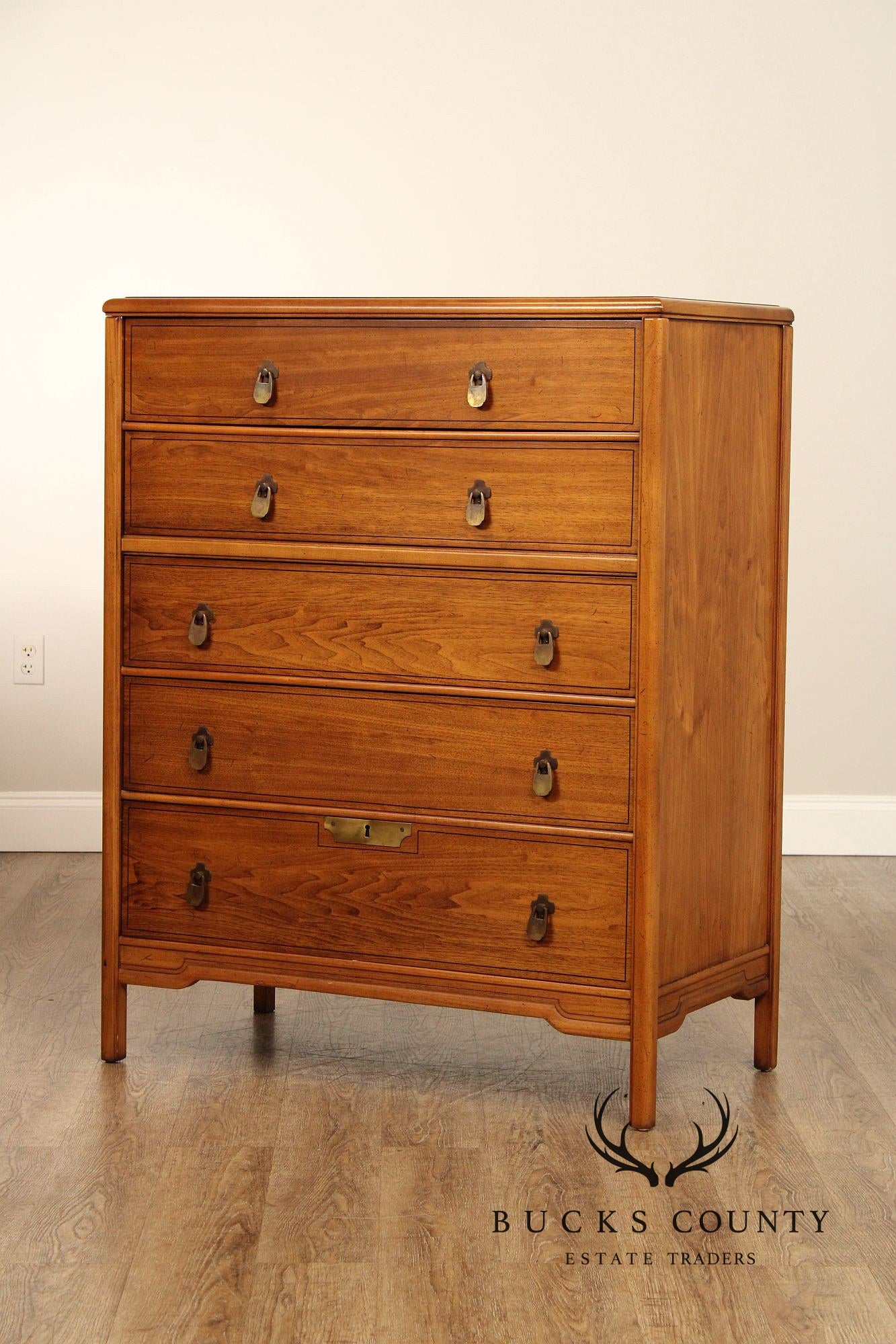 Imperial Furniture Asian Inspired Mid Century Walnut Tall Chest