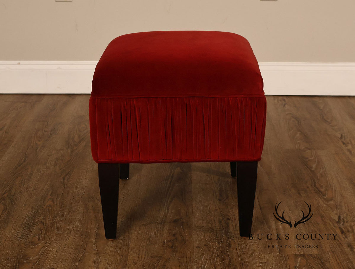 Contemporary Red Velvet Upholstered Ottoman