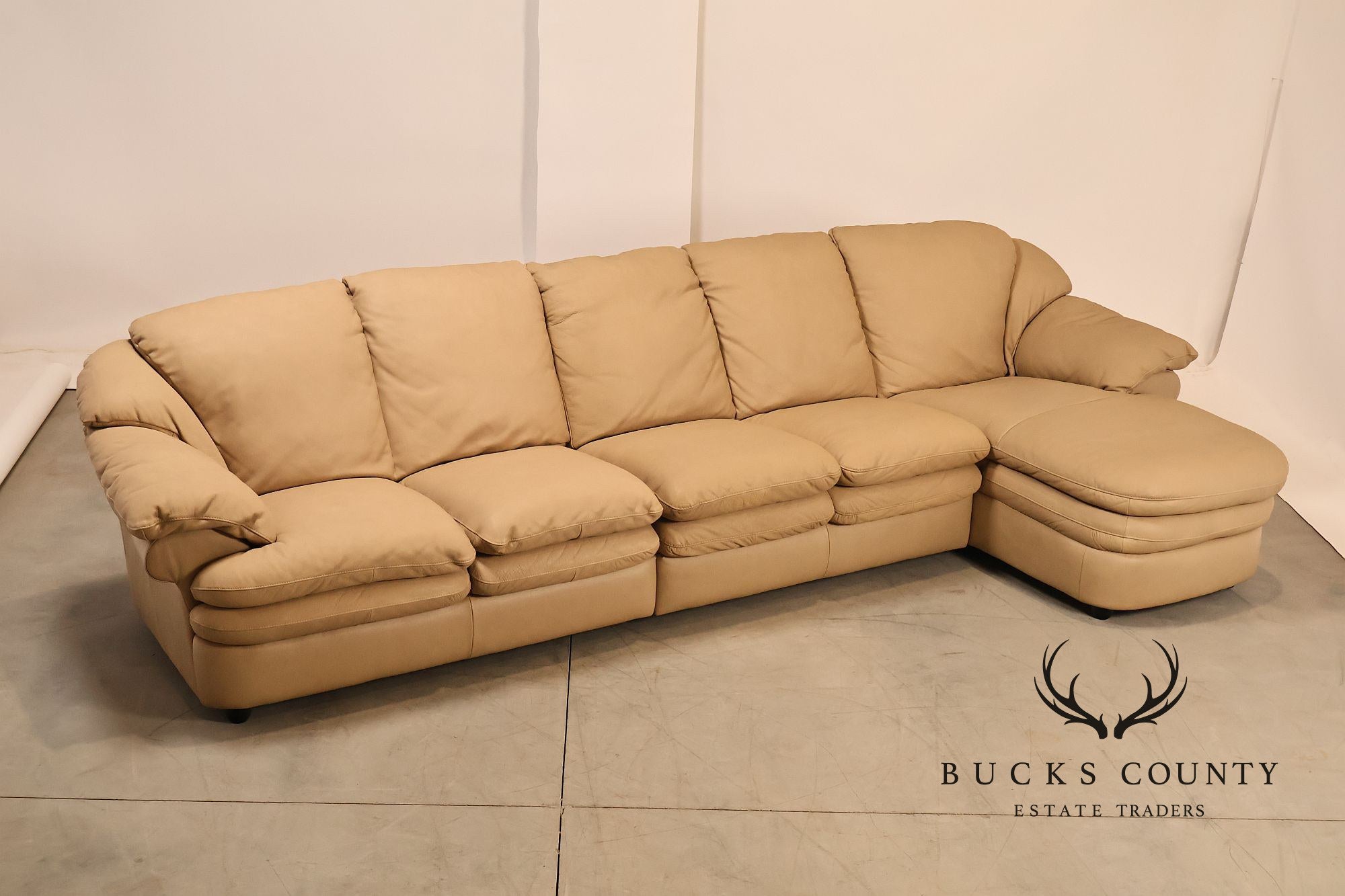 Italian Made Leather Sectional Sofa With Chaise