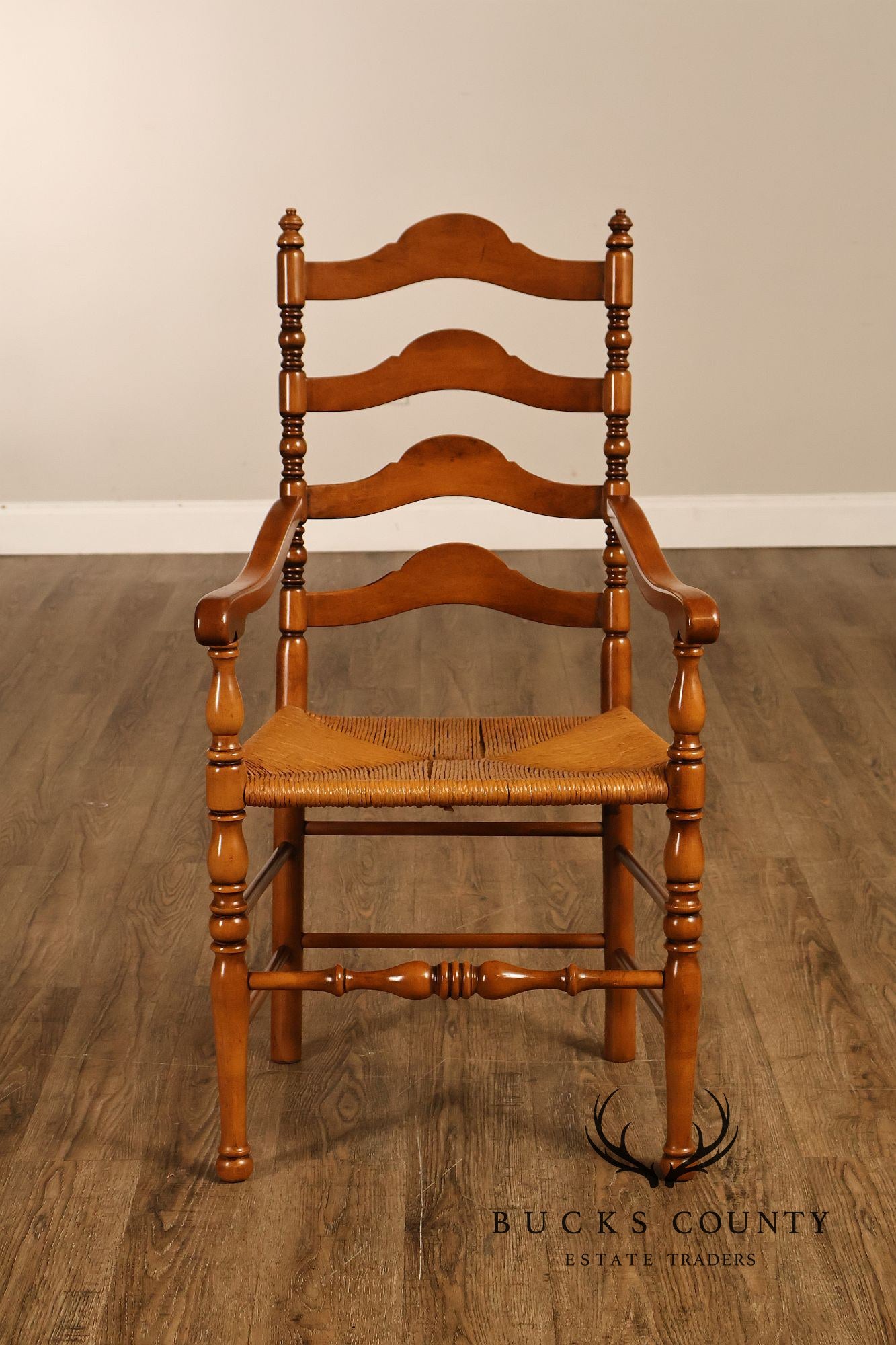 Vintage Set Of 12 Maple Rush Seat Ladderback Dining Chairs