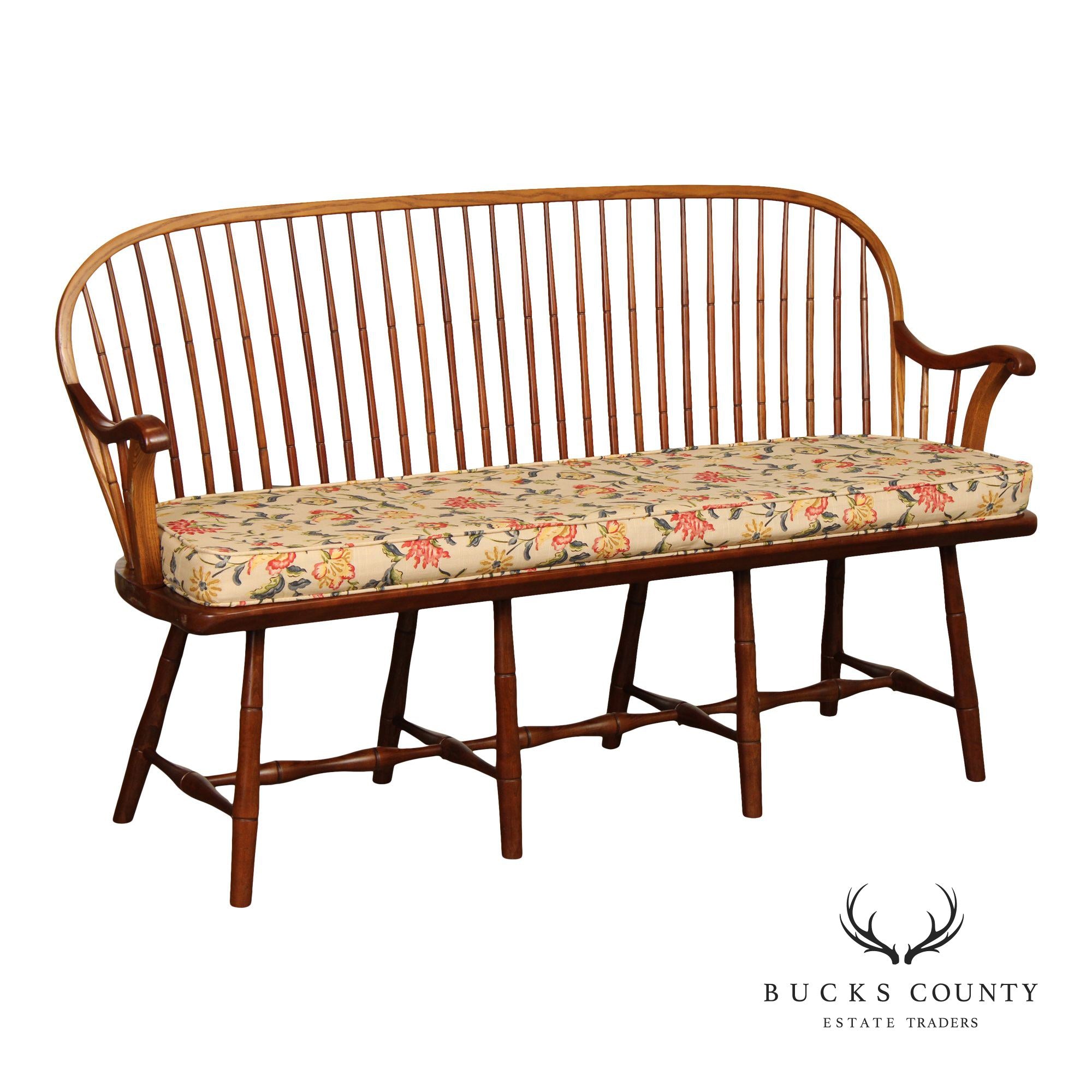 Stickley Early American Style Cherry Spindle Back Windsor Settee