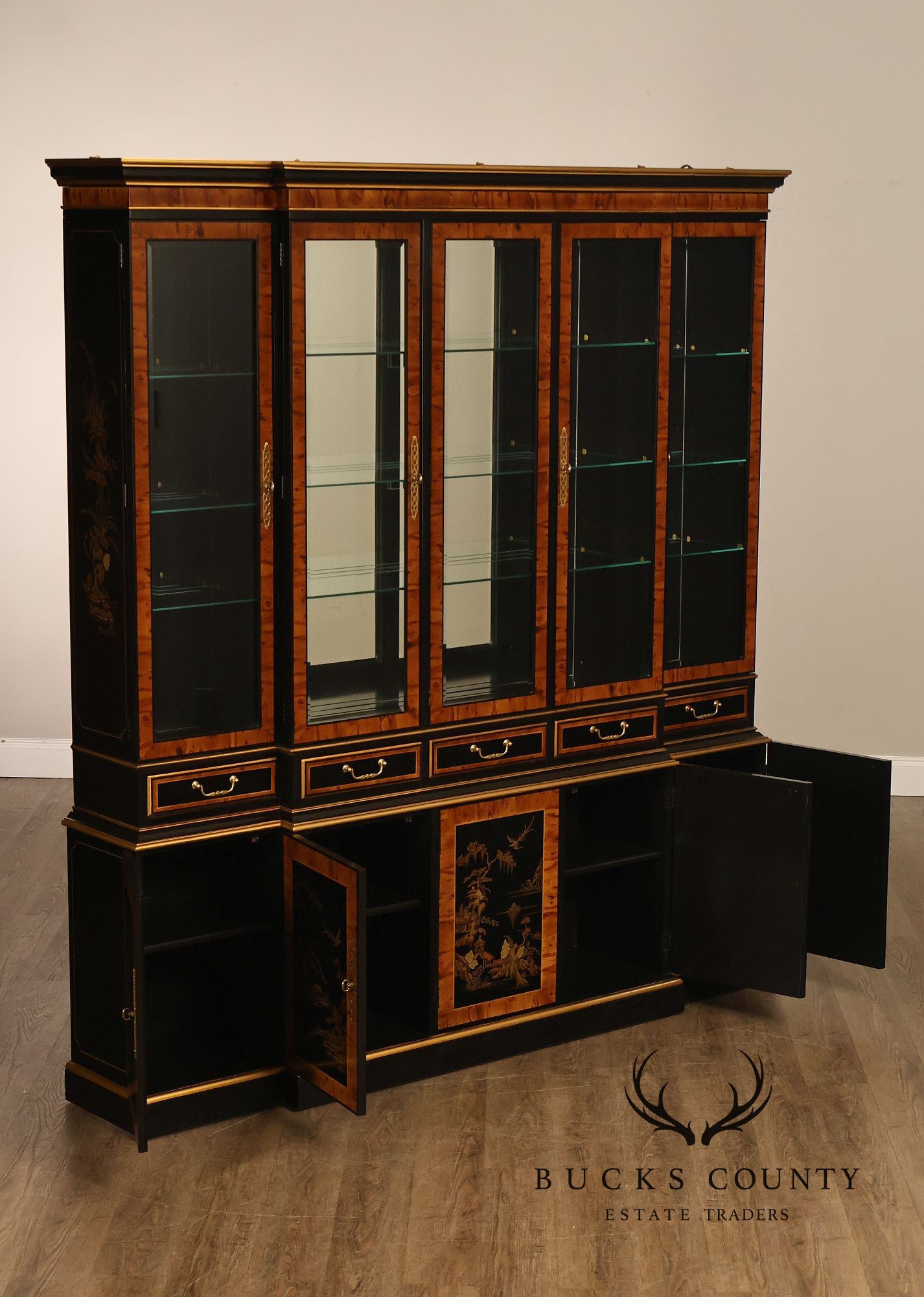 Drexel Asian Style Chinoiserie Display Cabinet Breakfront