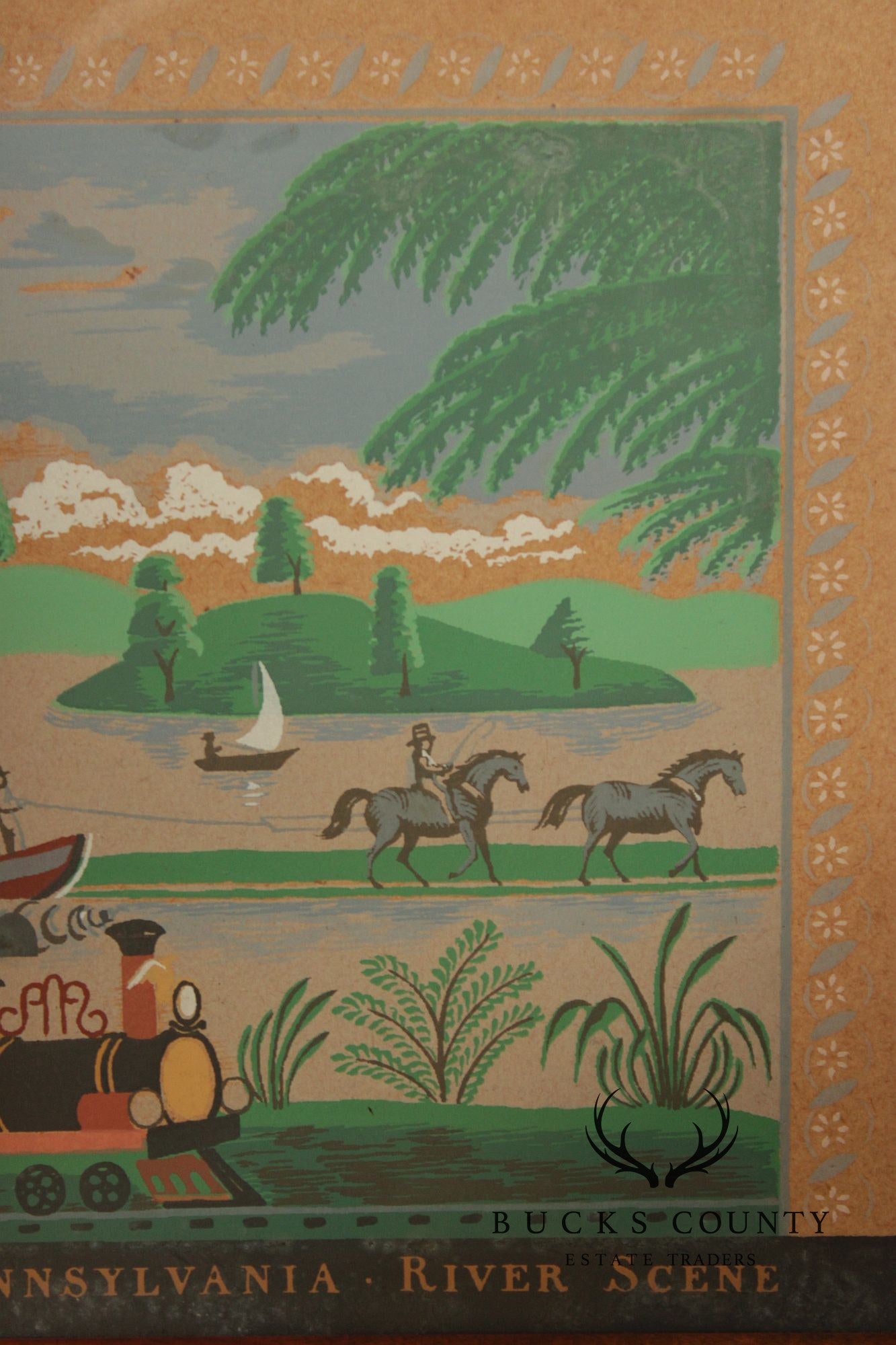 Folk Art Style Set of Four Bucks County Framed Prints