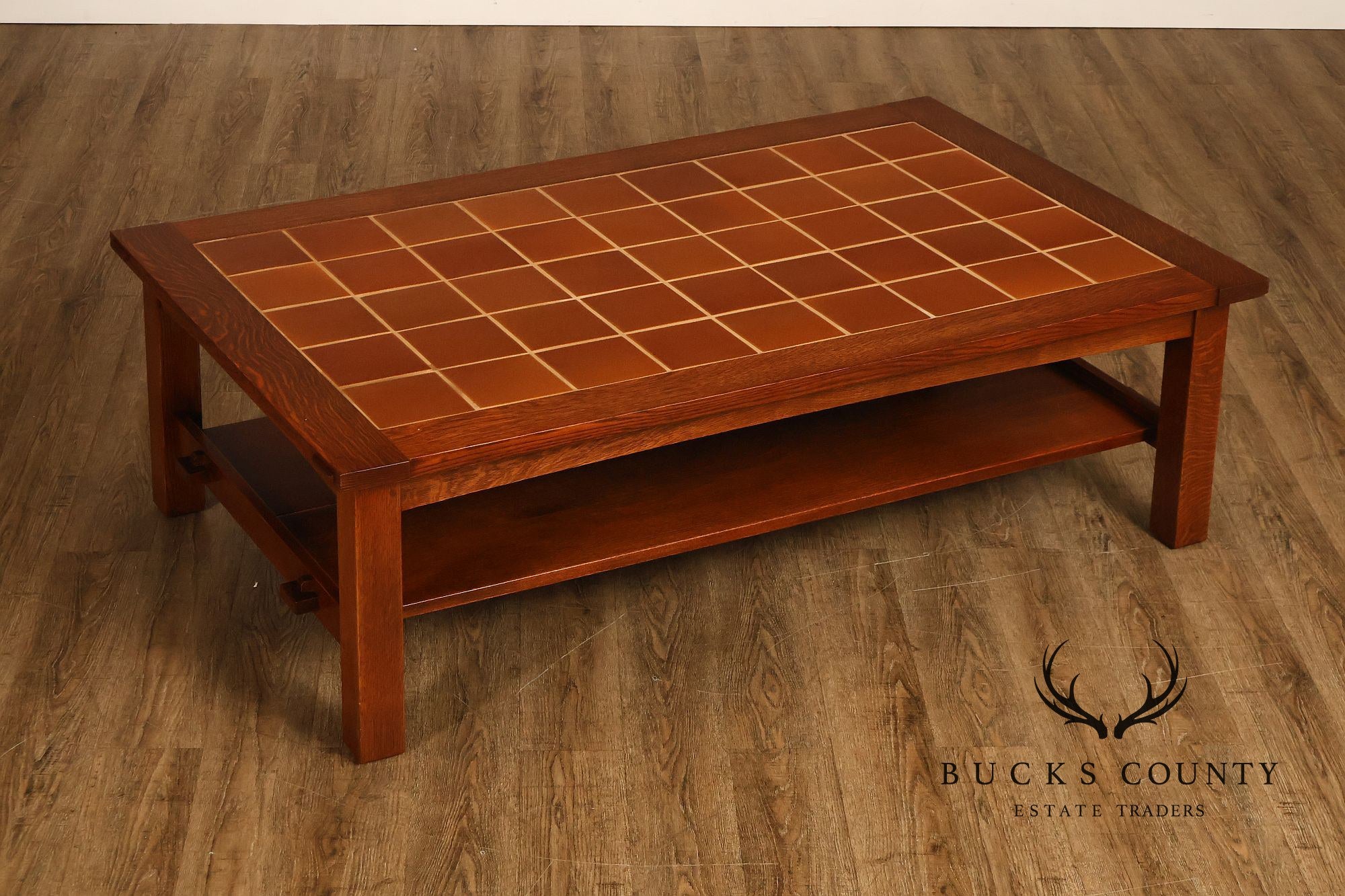 Stickley Mission Collection Oversized Oak Tile Top Coffee Table