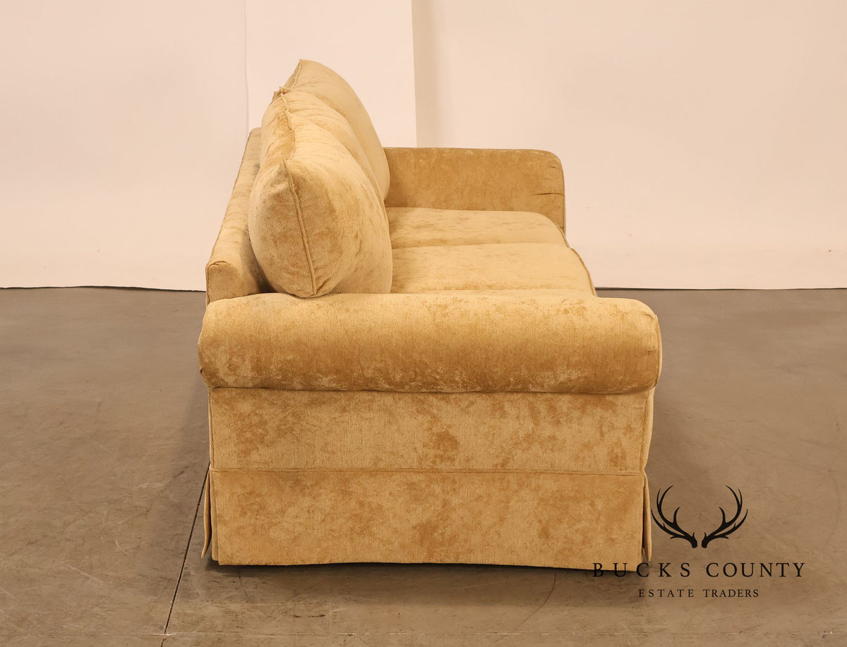 Traditional Gold Chenille Upholstered Three Cushion Sofa