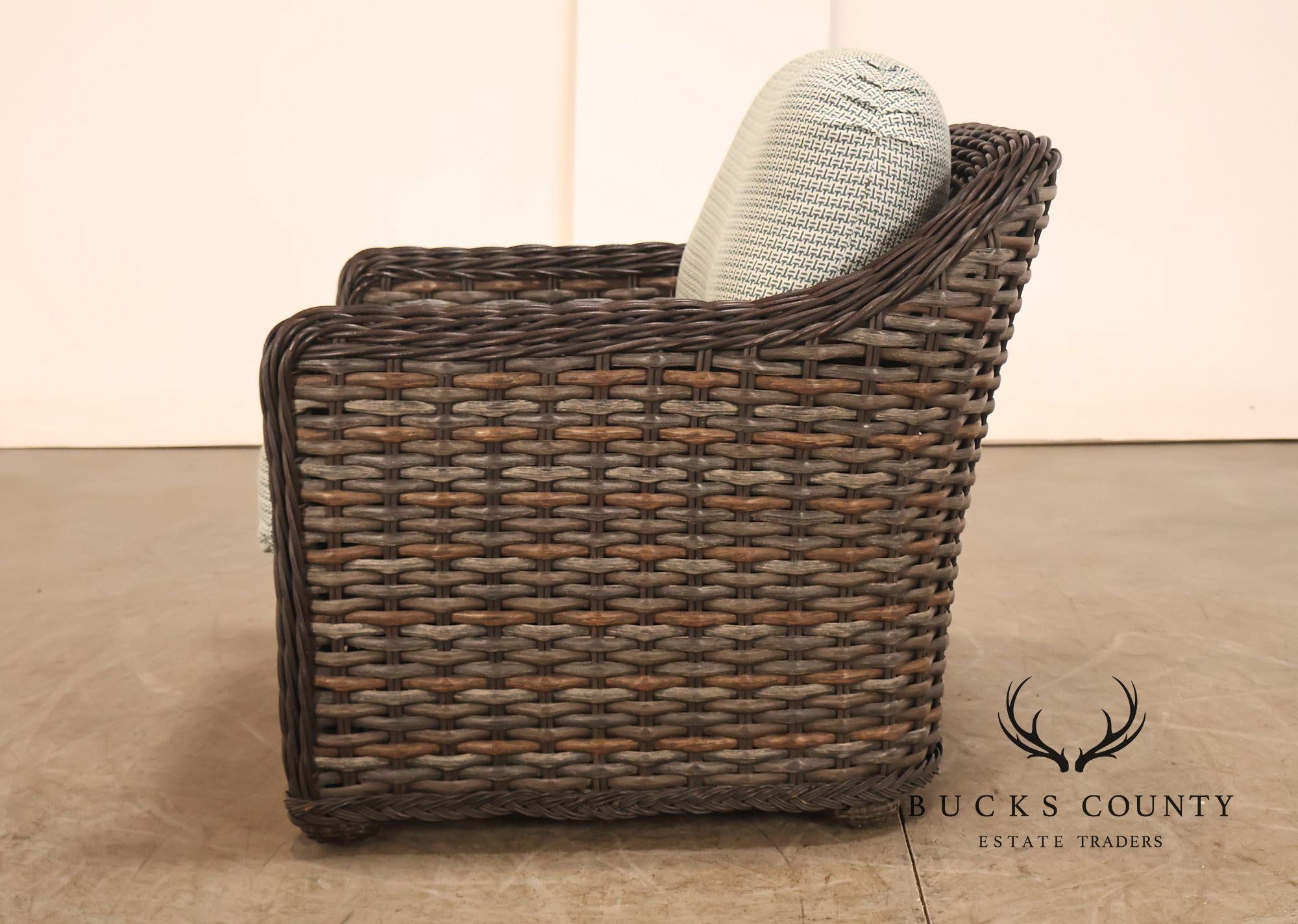 Lane Venture Pair Of Woven Wicker Outdoor Lounge Club Chairs With Cushions