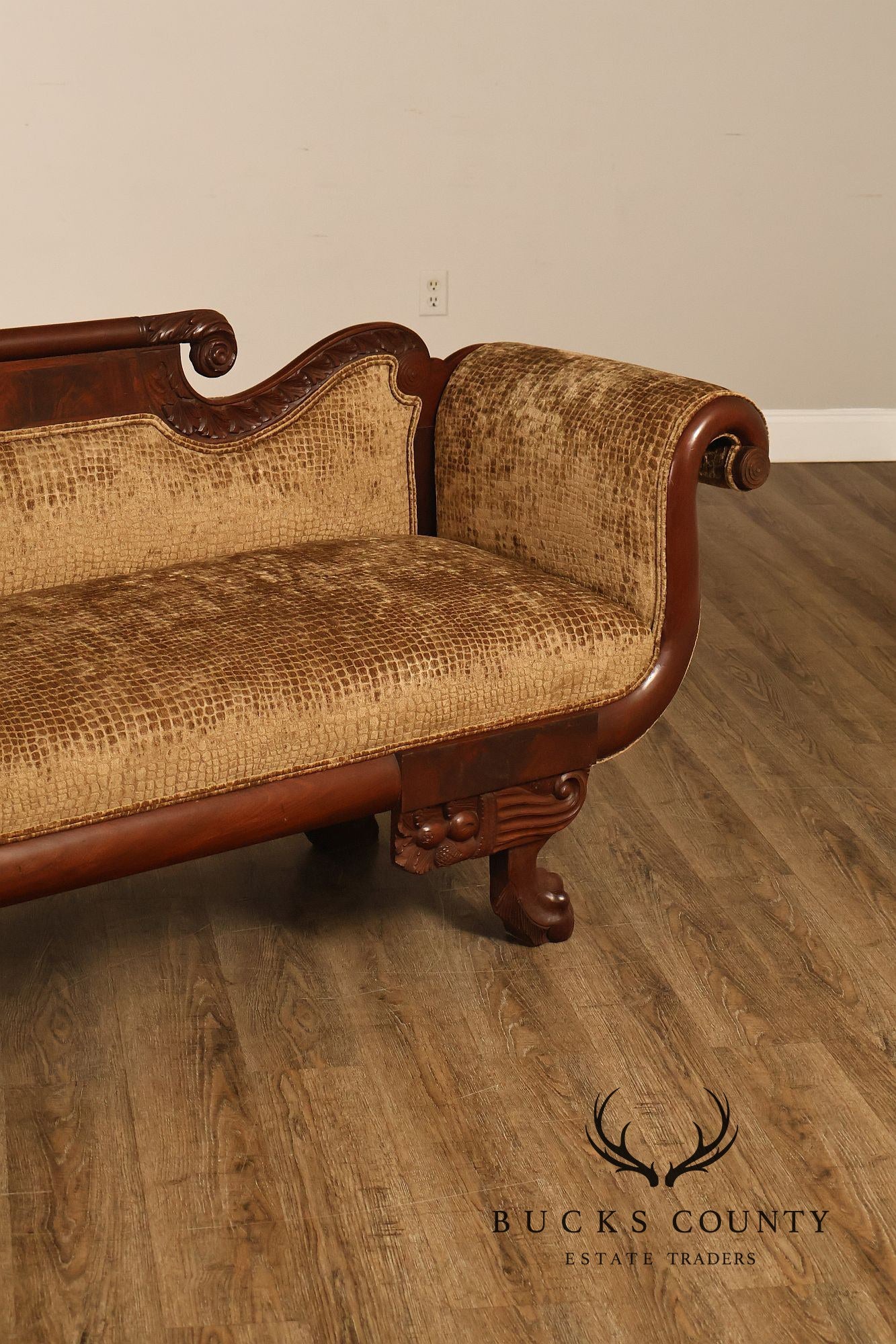 Antique American Classical Empire Style Mahogany Upholstered Sofa