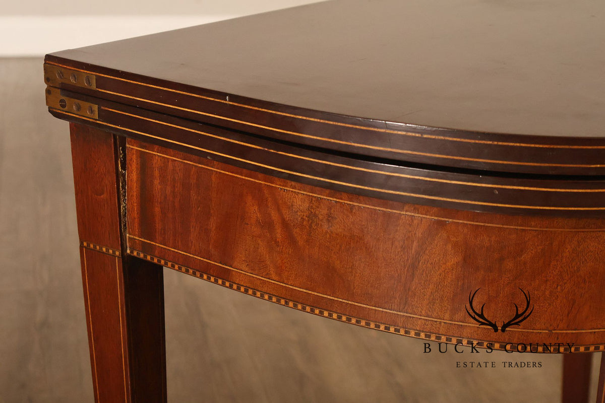 Hepplewhite Style Mahogany Serpentine Fold-Top Card Table With Satinwood Inlay