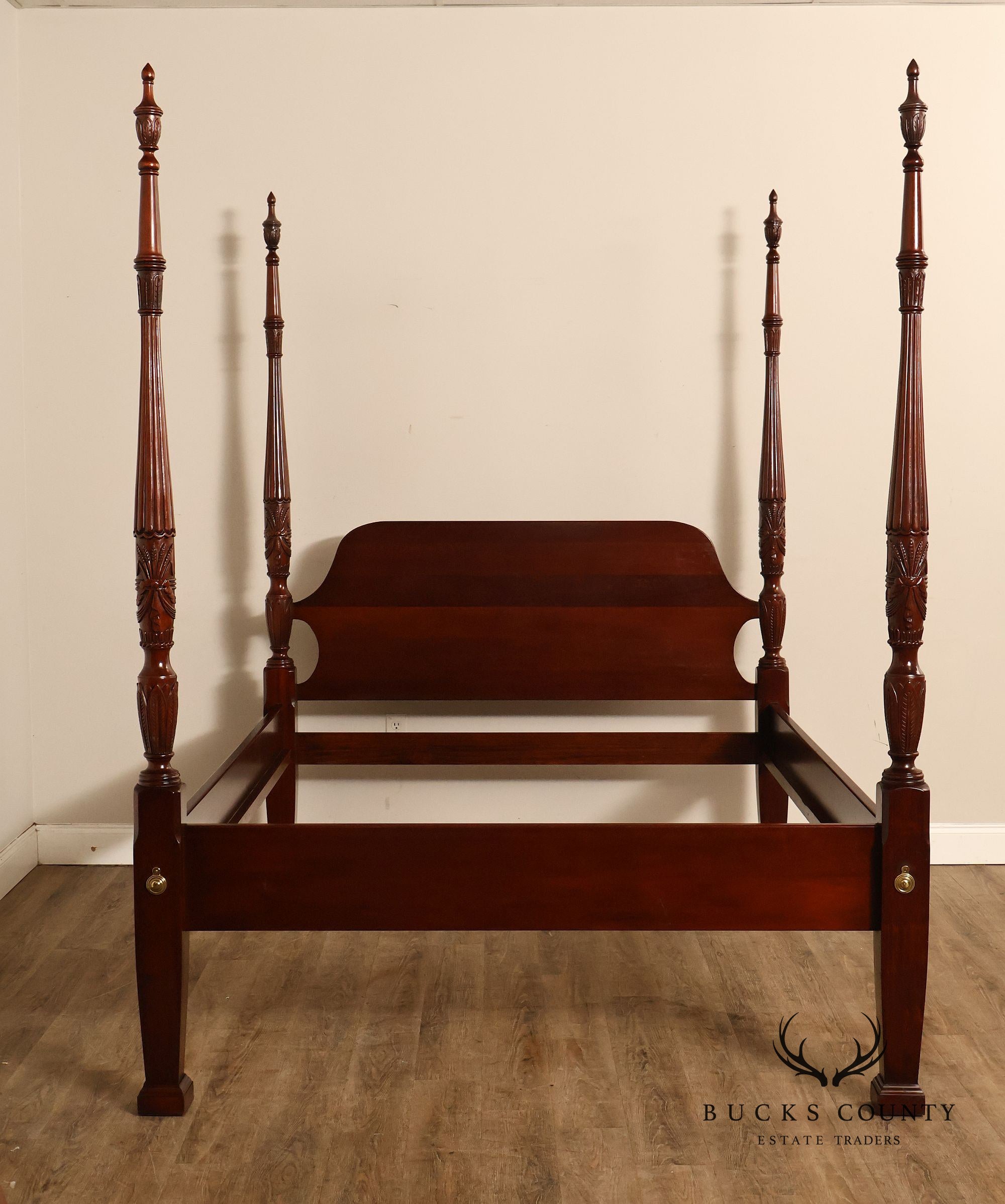 Lexington Queen Size Solid Mahogany Rice Carved Poster Bed