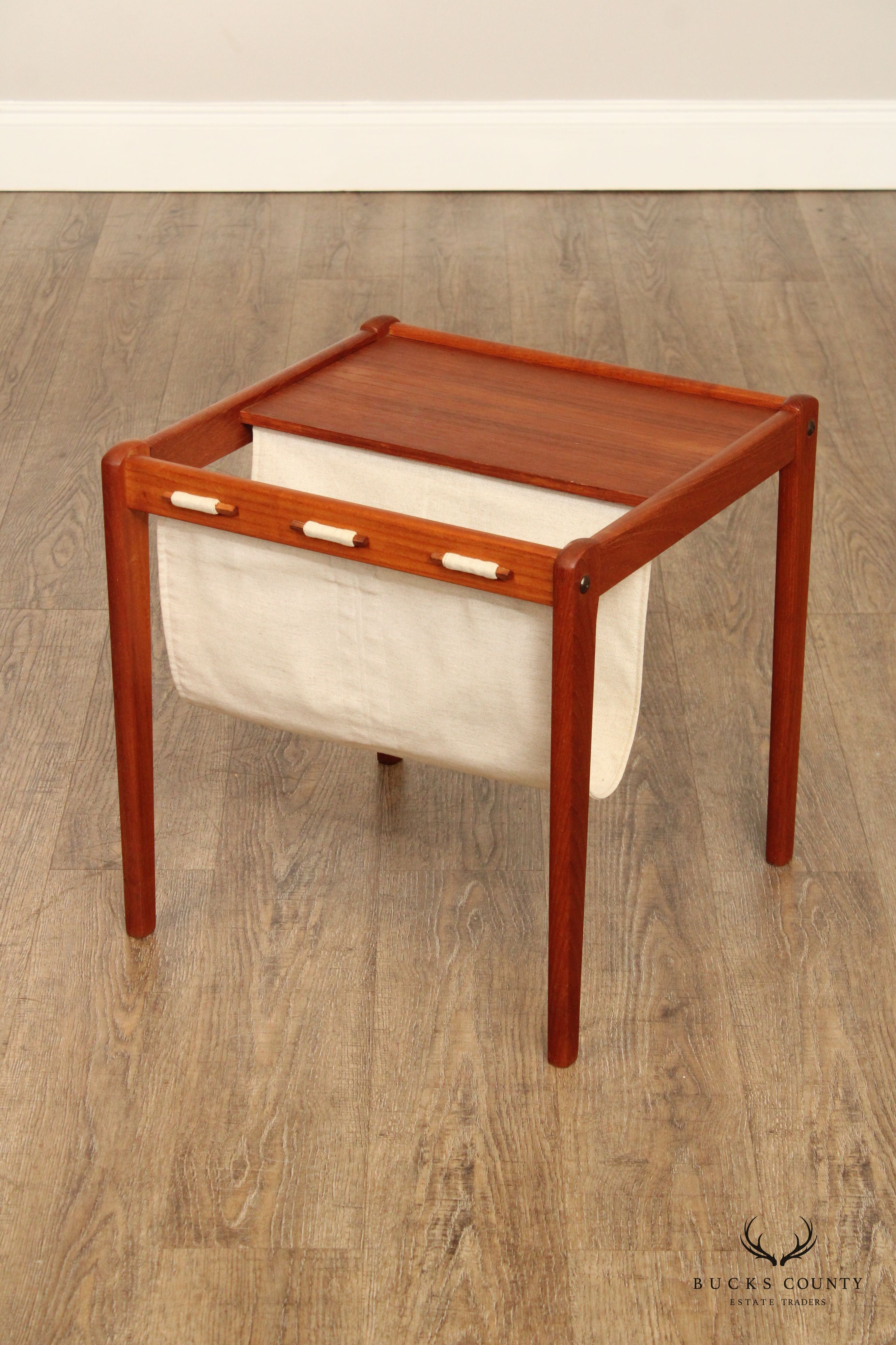 Brdr Furbo Danish Modern Teak and Linen Magazine Stand