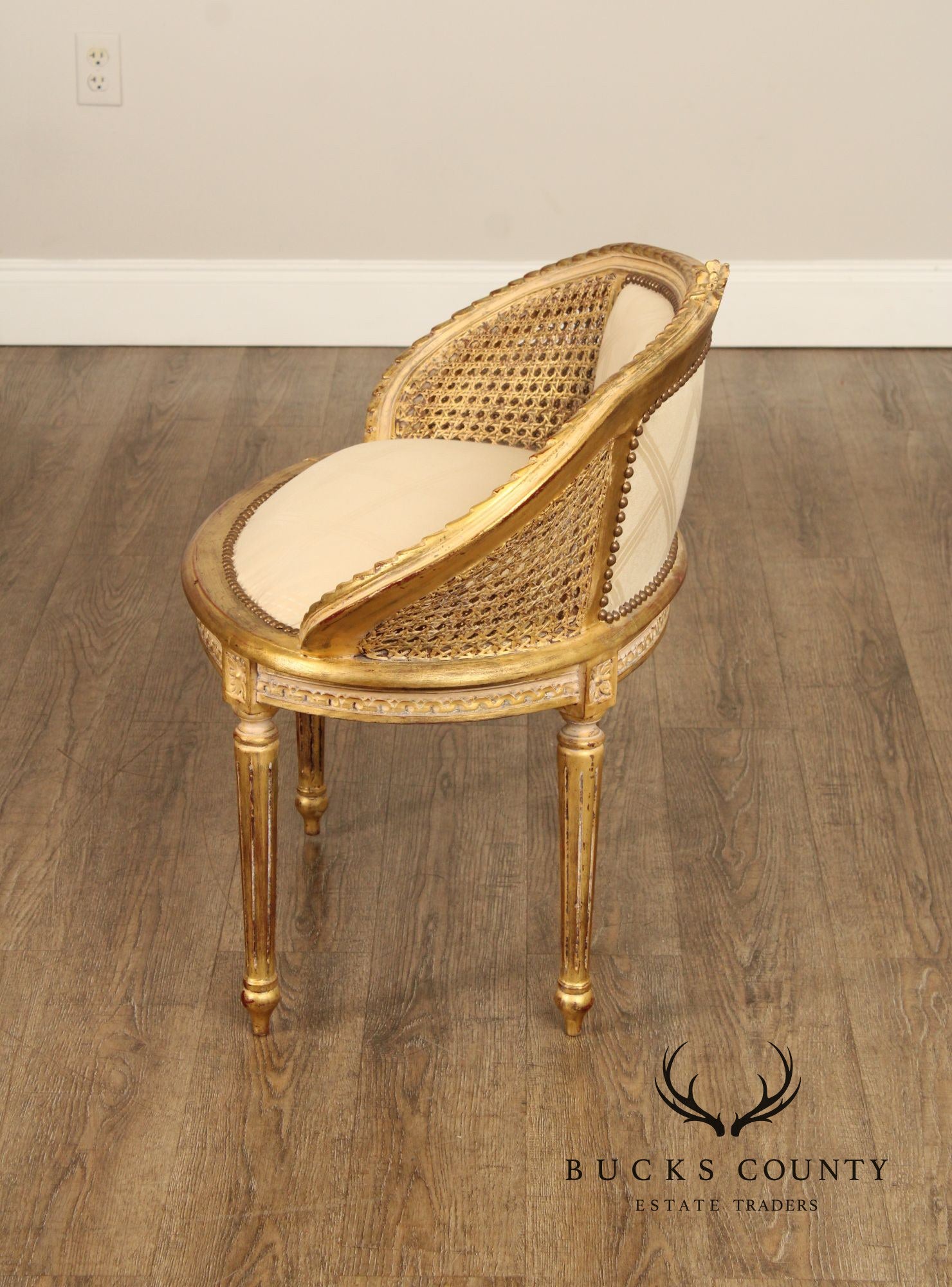 French Louis XVI Style Giltwood and Caned Vanity Stool