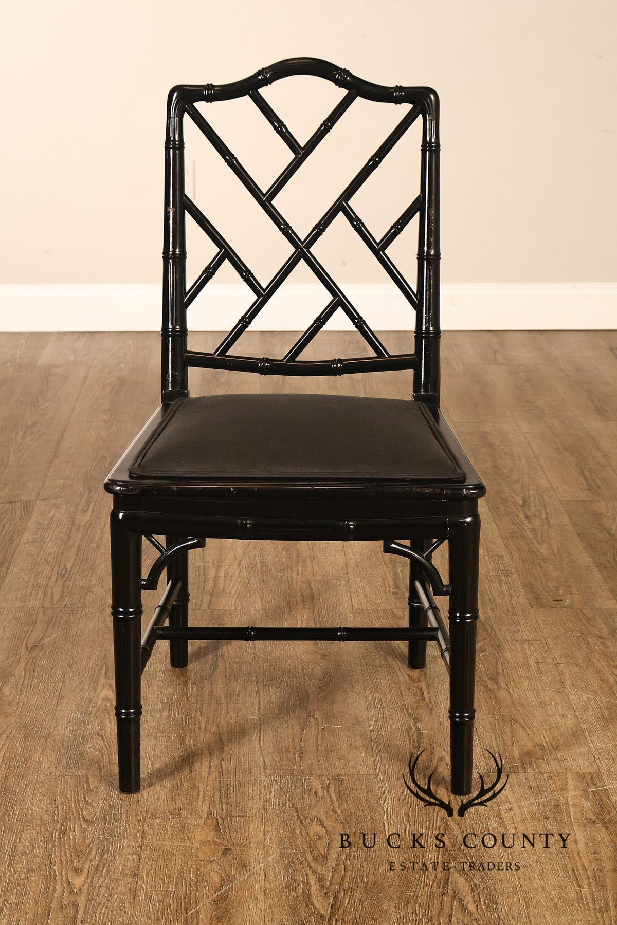 Chinese Chippendale Style Set of Four Faux Bamboo Dining Chairs