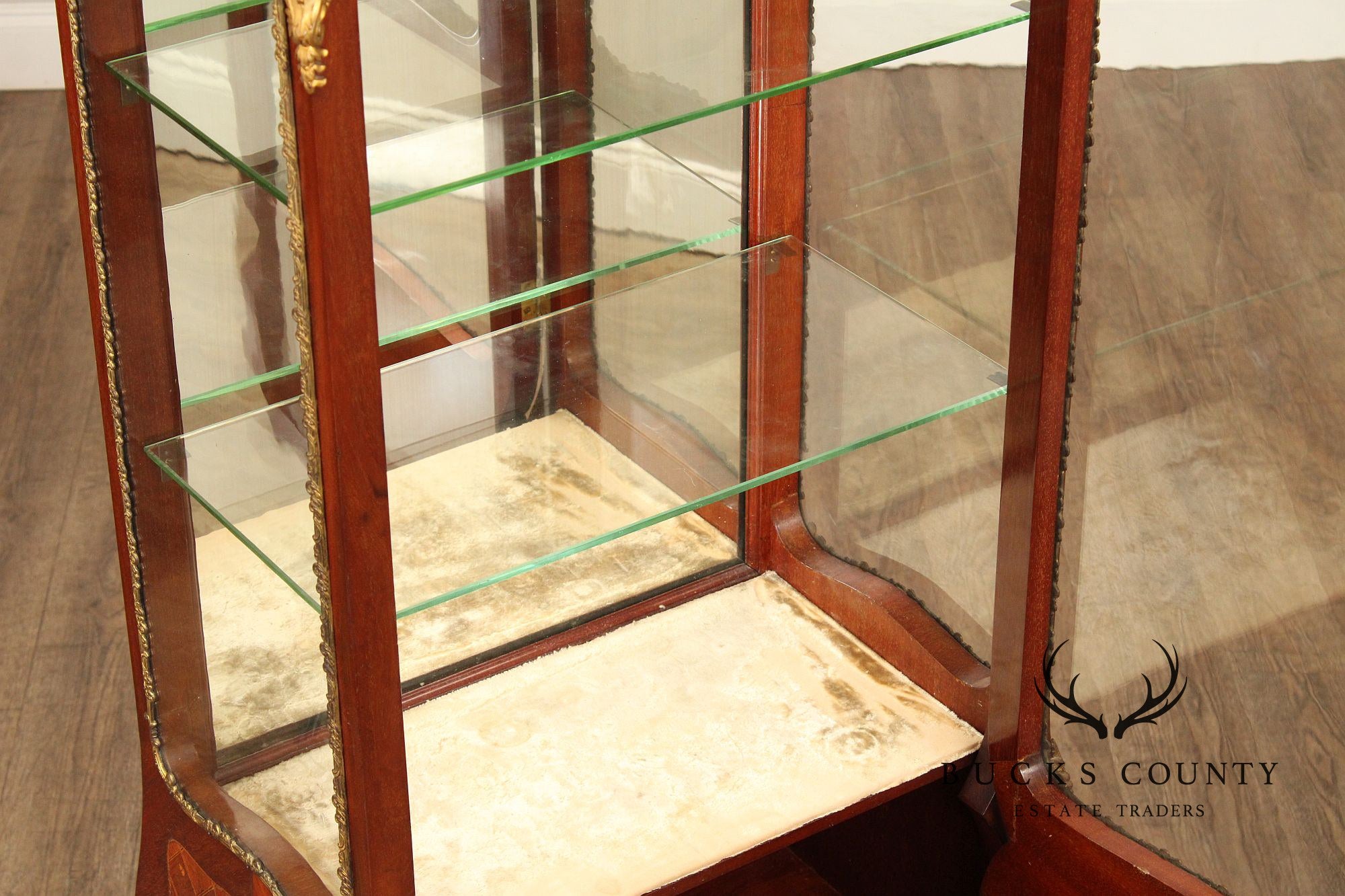 French Louis XV Style Inlaid and Bronze Ormolu Vitrine Cabinet