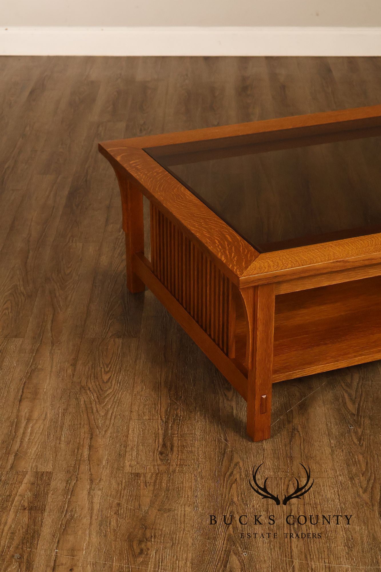 Stickley Mission Collection Glass Top Oak Cocktail Table