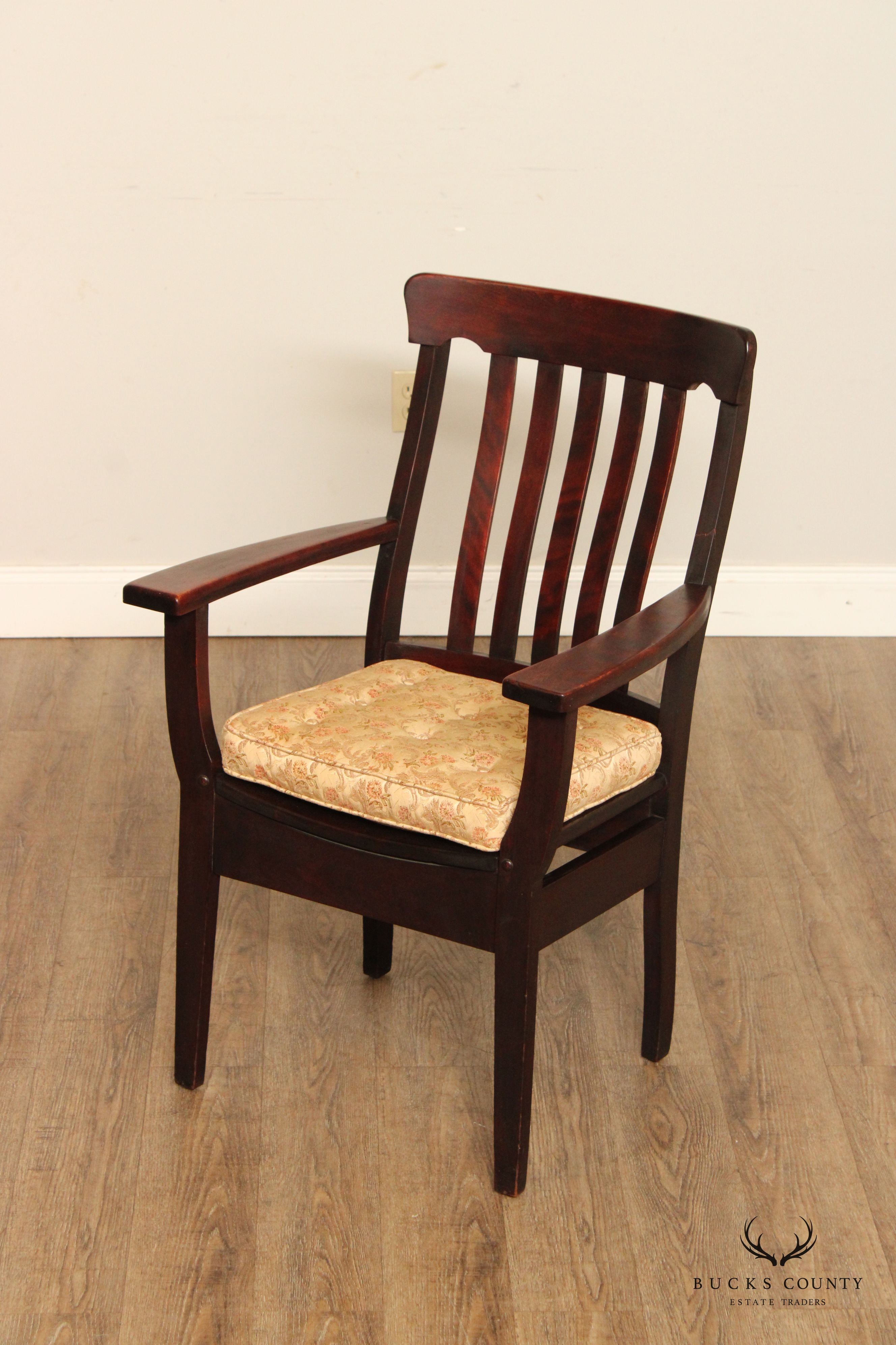 Vintage Arts and Crafts Slat Back Mahogany Armchair