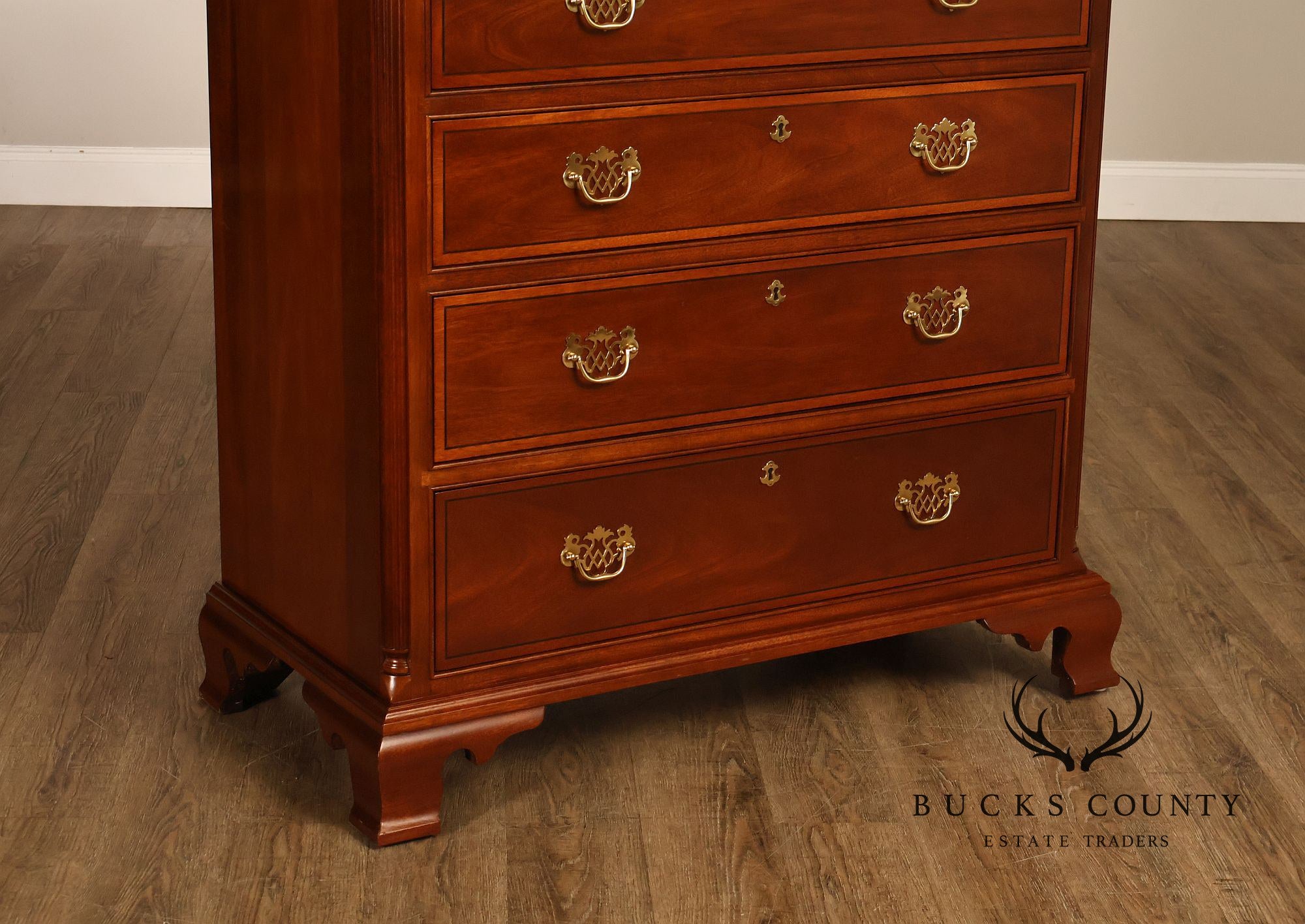 Stickley Georgian Style Banded Mahogany Tall Chest