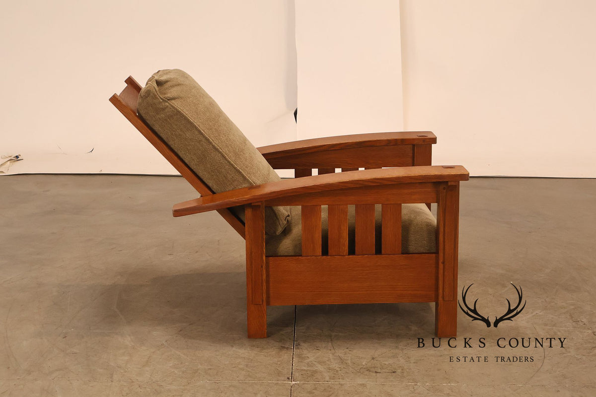 Stickley Mission Collection Oak And Custom Upholstery Bow Arm Morris Chair