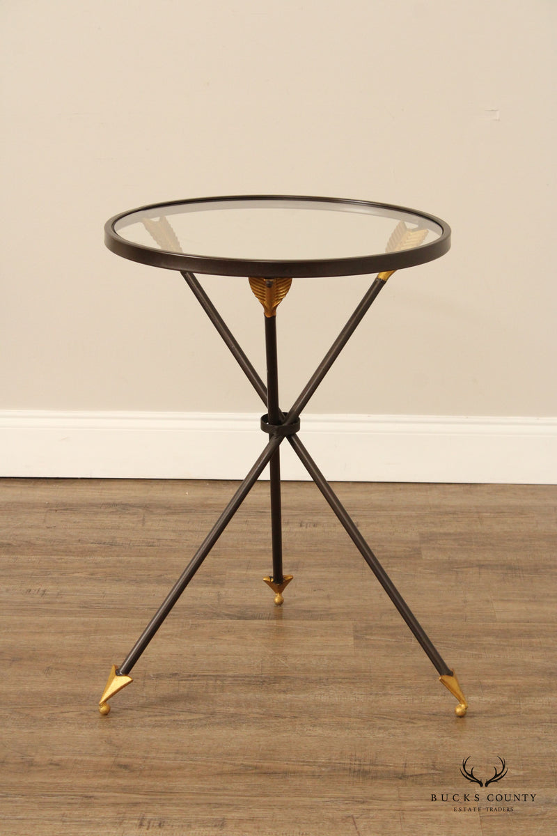 Regency Style Pair of Round Glass Top Arrow Side Tables