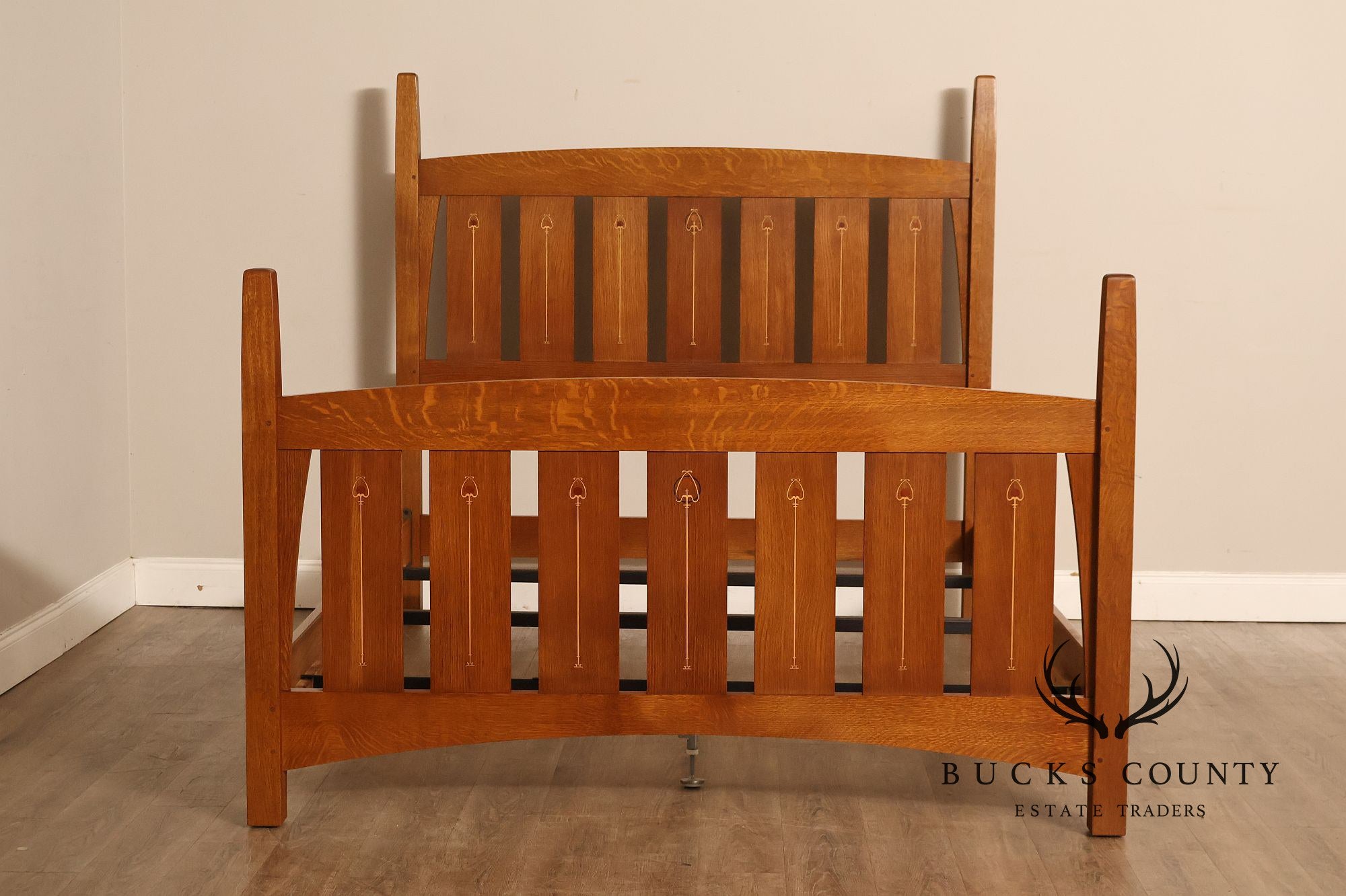 Stickley Mission Collection Harvey Ellis Inlaid Oak Queen Bed