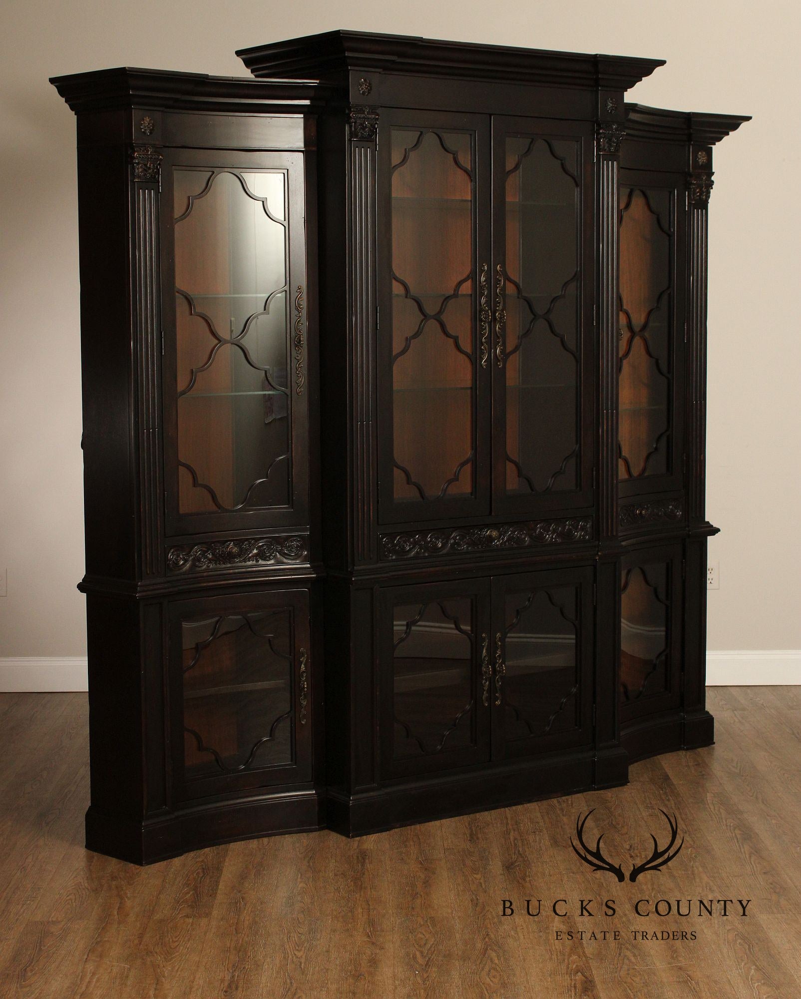 Tuscan Style Large Ebonized Display Cabinet