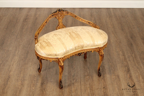 French Louis XV Style Carved Kidney Shape Vanity Bench