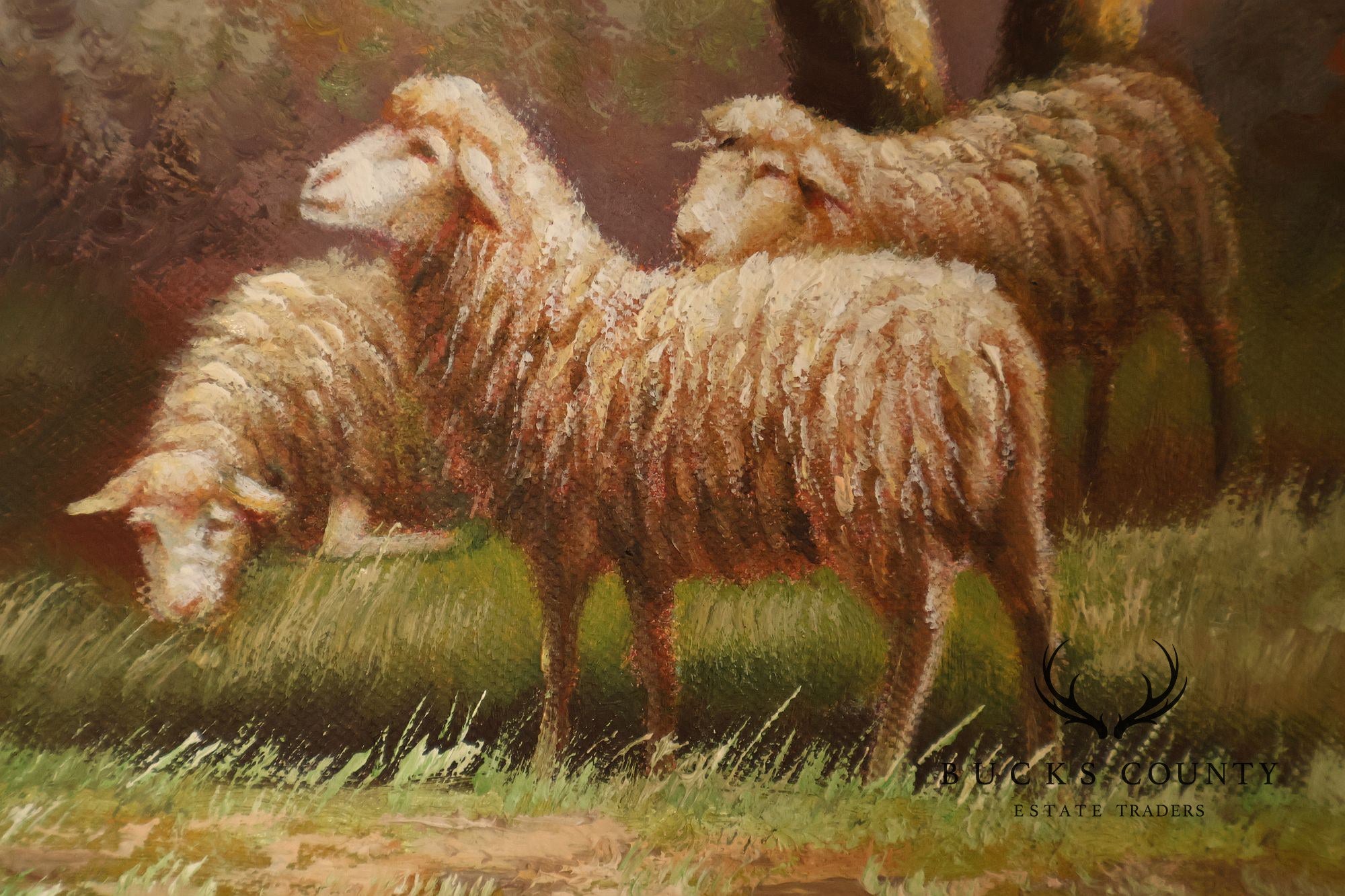 Continental Style Pair of Pastoral Landscape Paintings With Sheep