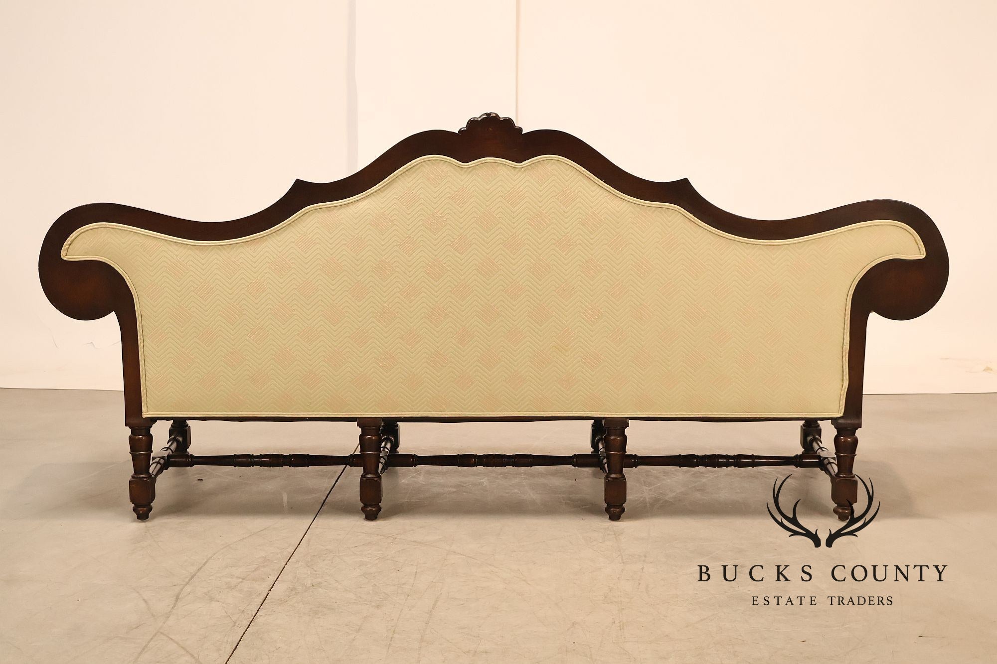 Antique Italian Rococo Carved Walnut Frame Long Sofa