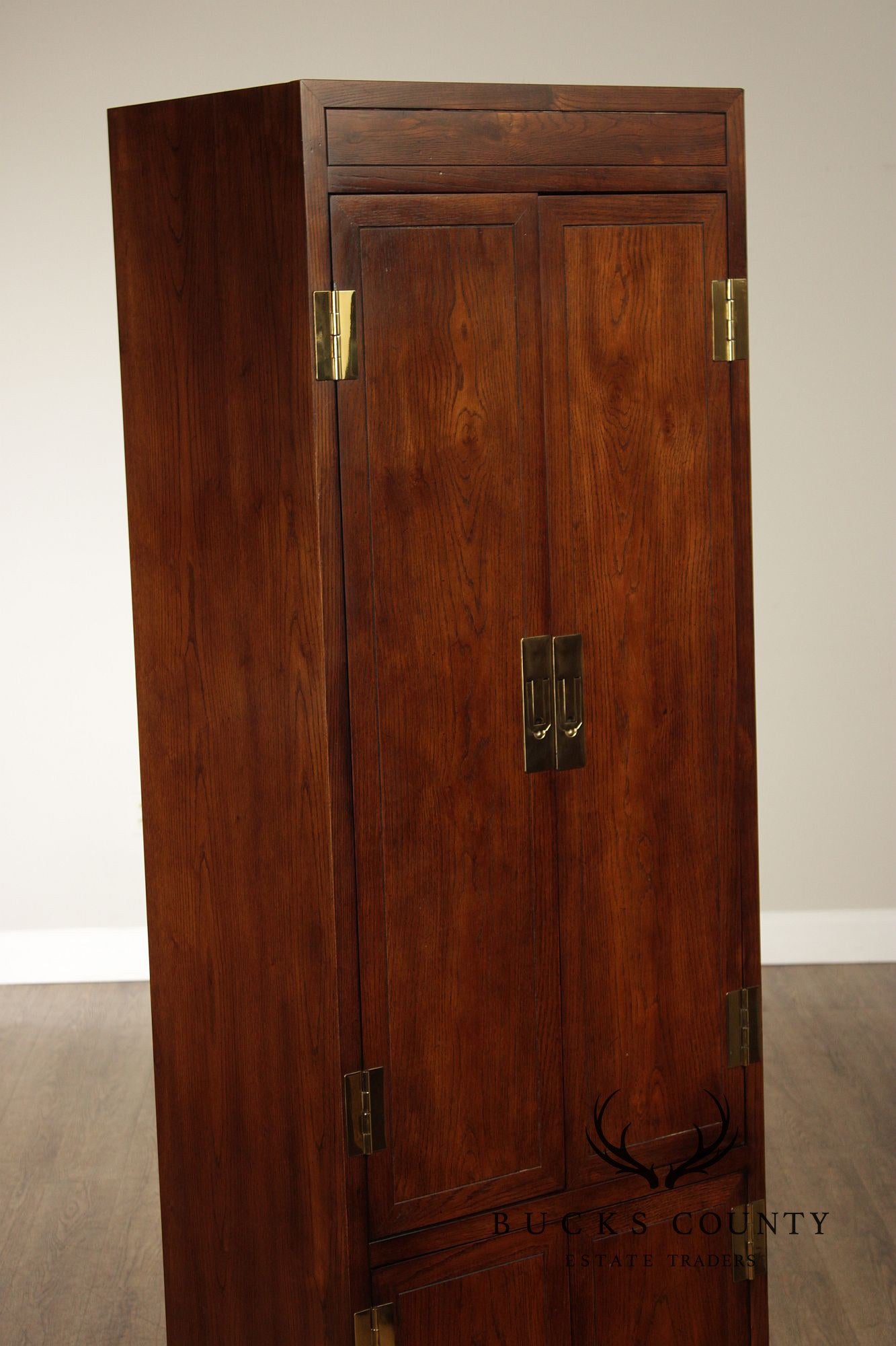 Henredon 'Scene One' Pair of Campaign Style Bedroom Armoire Cabinets