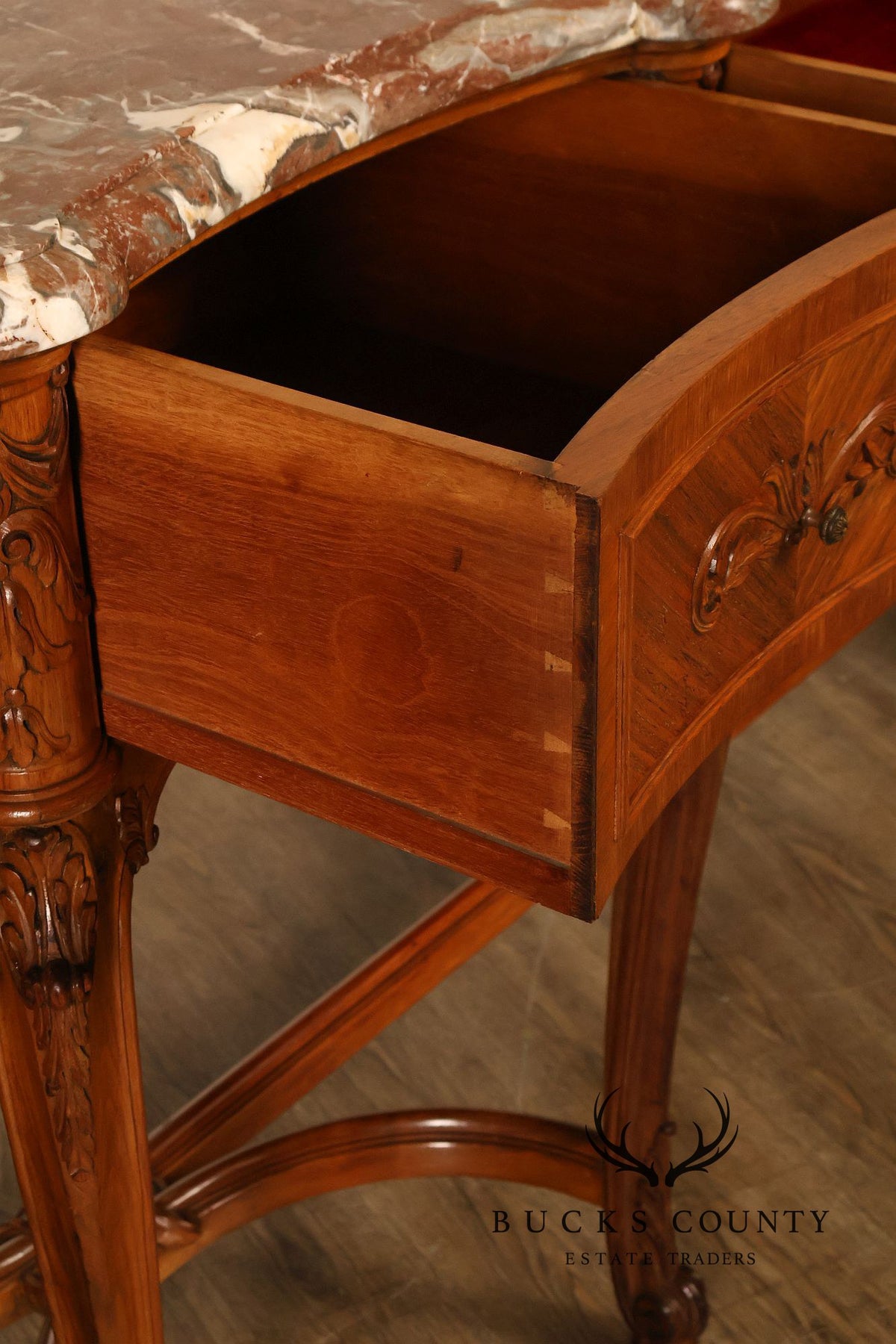 Antique French Louis XV Style Carved Walnut Marble Top Sideboard