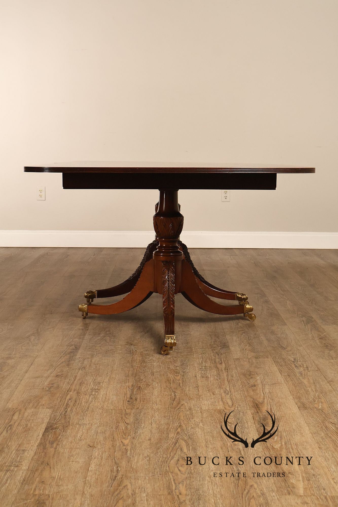 Federal Style Vintage Banded Mahogany Double Pedestal Dining Table