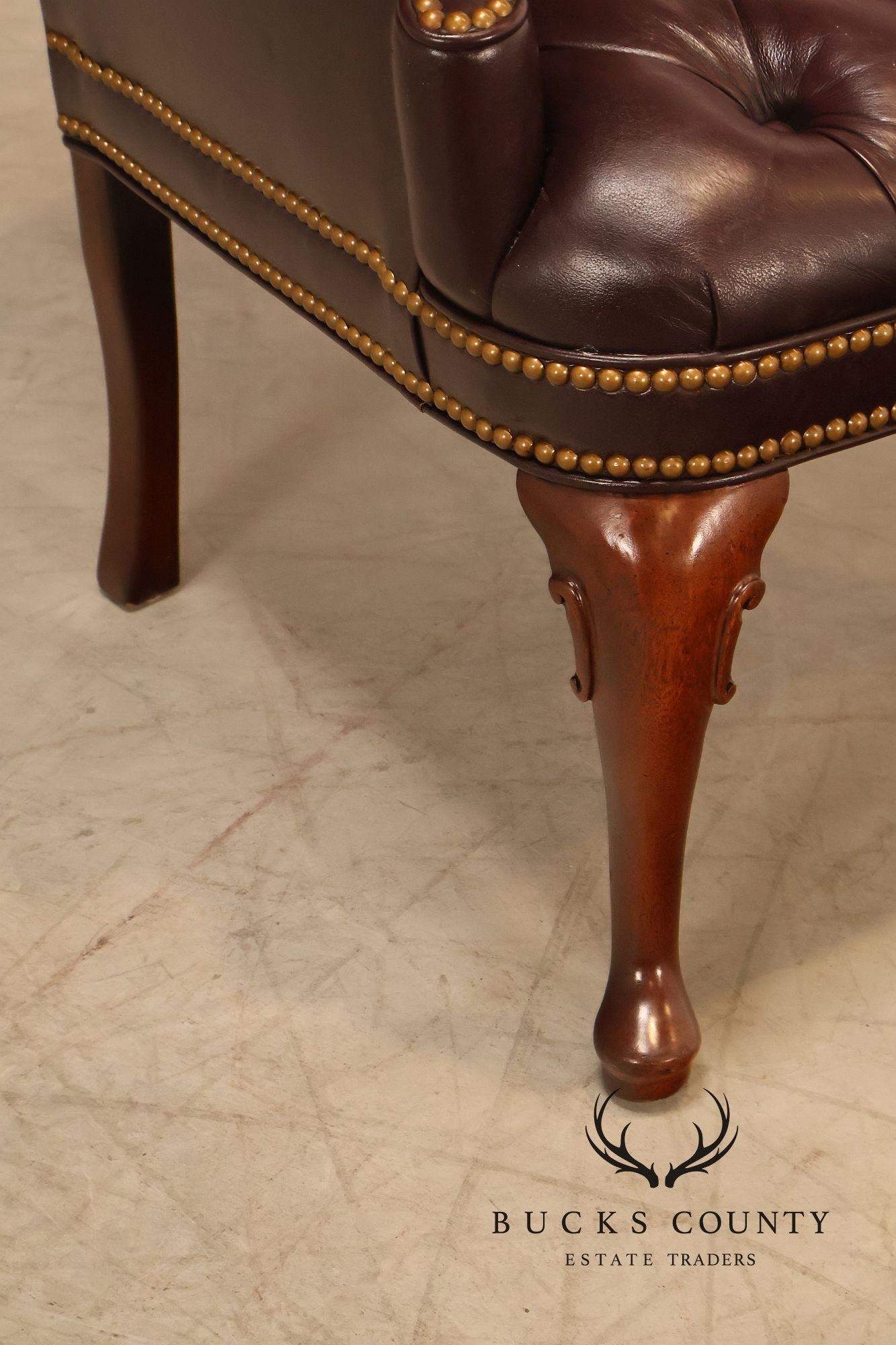 Hancock & Moore Pair of Tufted Leather and Mahogany Armchairs