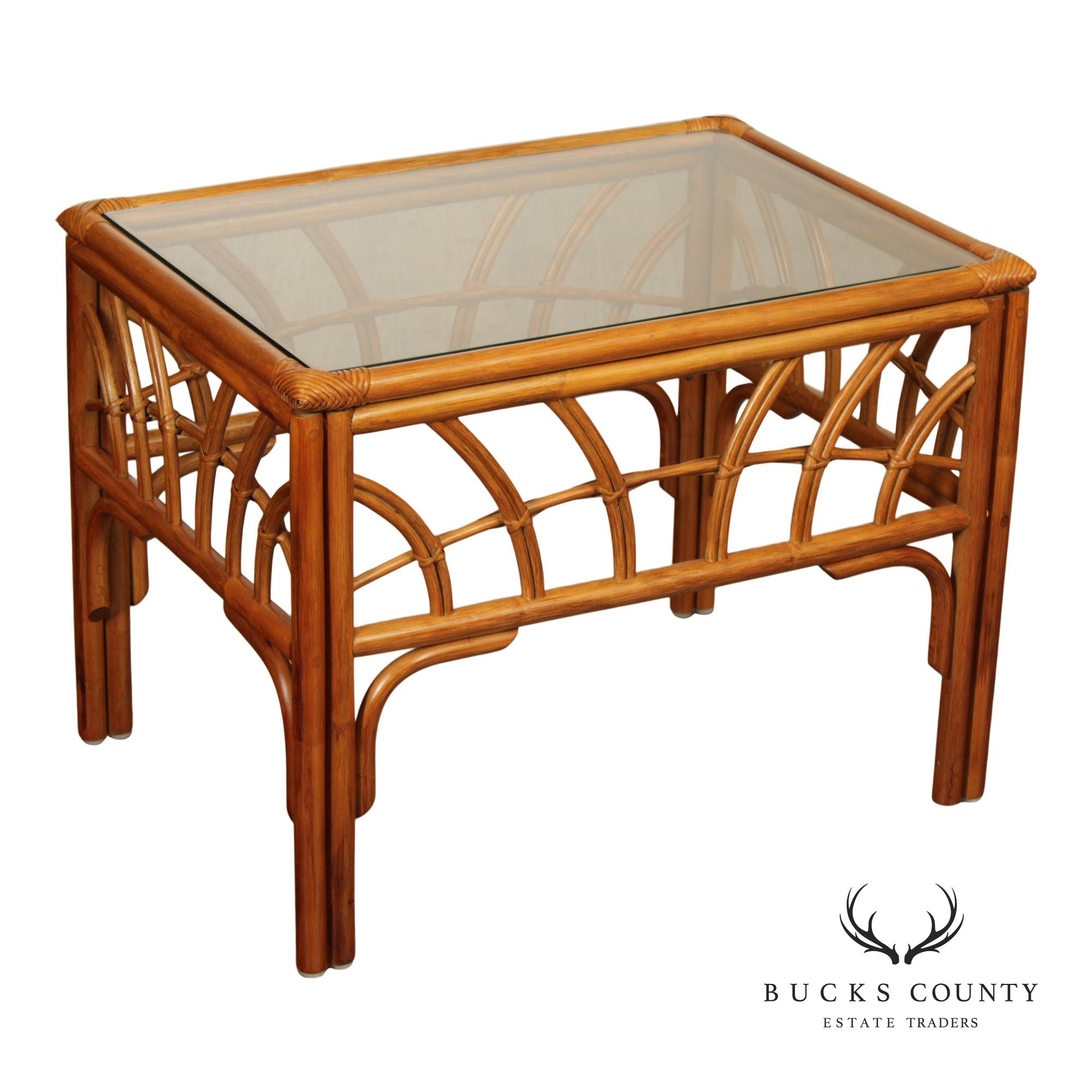 South Sea Rattan  'New Kauai' Glass Top Side Table