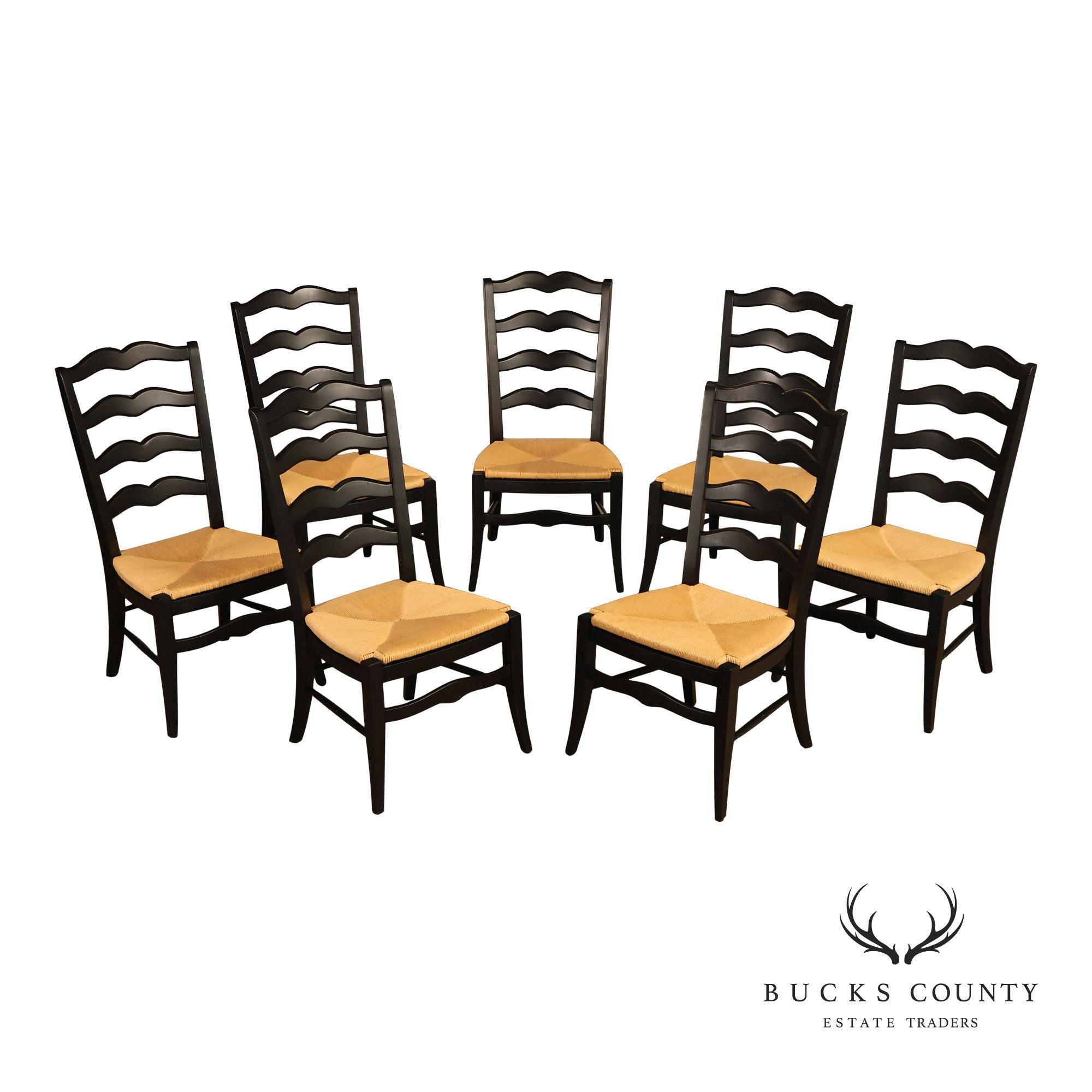 Ethan Allen 'Maison' Set of Seven French Country Style Rush Seat Dining Chairs