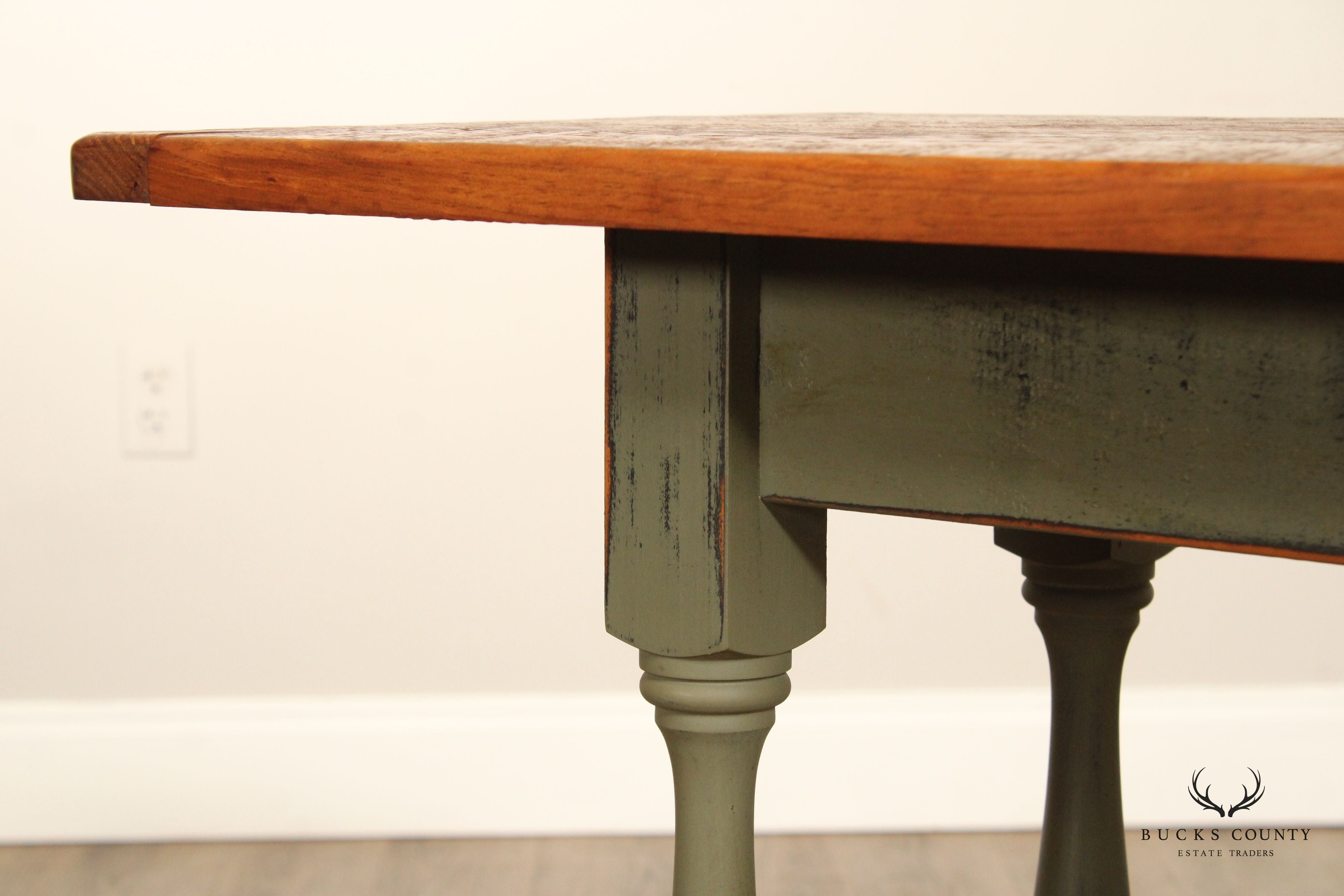 Country Farmhouse Style Hand Crafted Green Painted  Console or Sofa Table