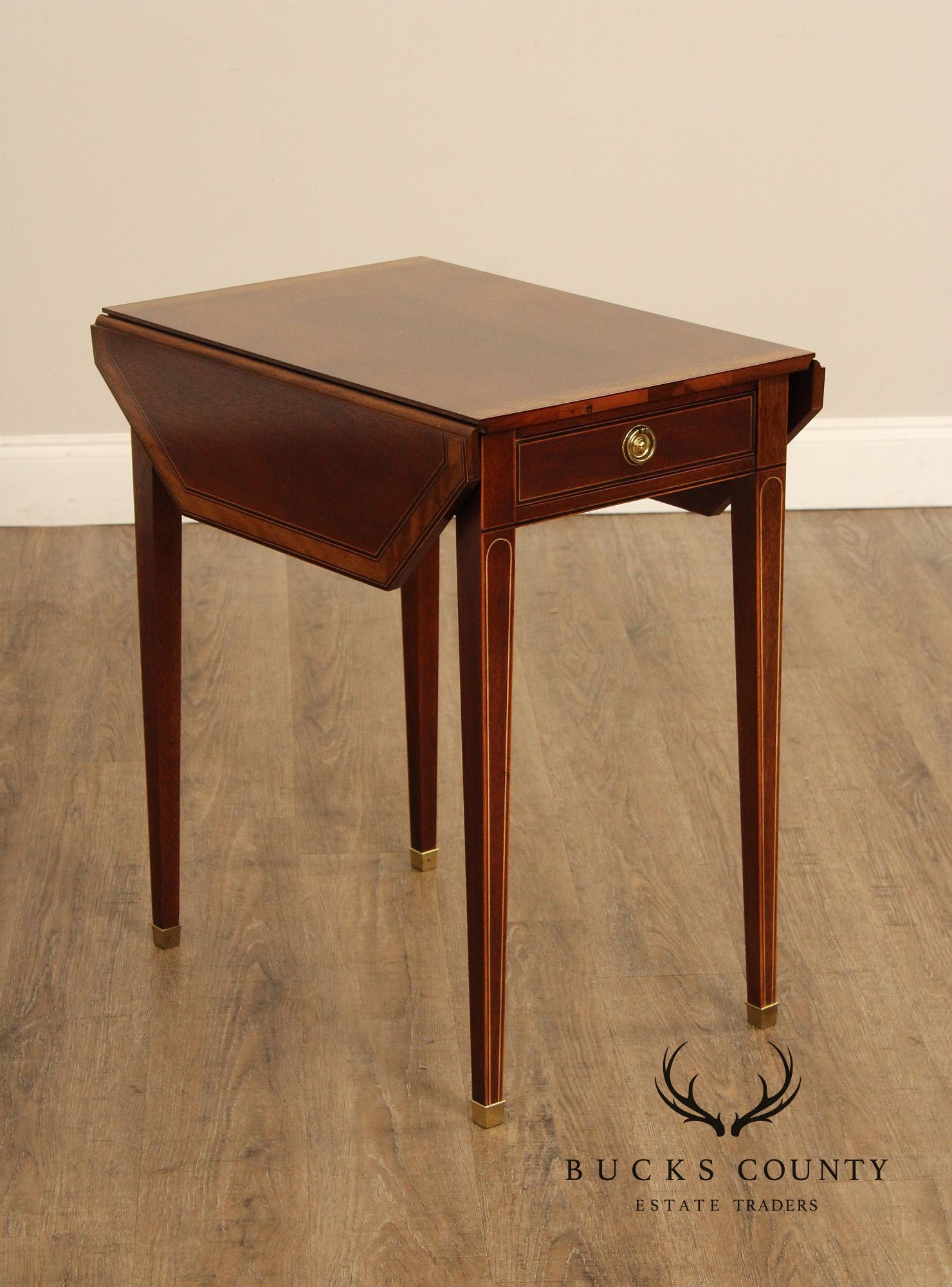 Baker Federal Style Inlaid Mahogany Drop-Leaf Pembroke Table