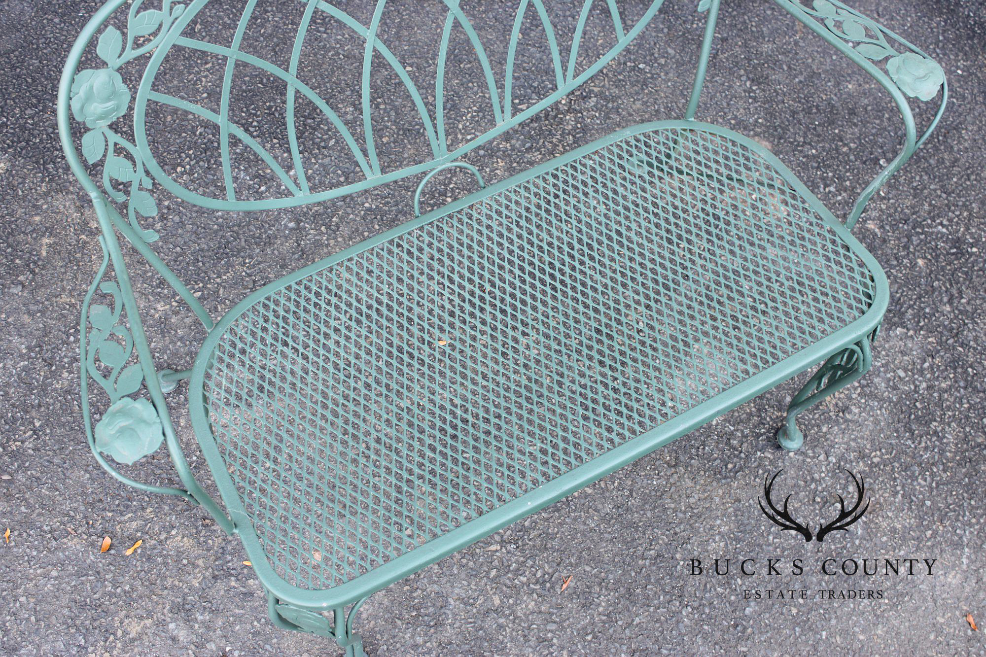 Wrought Iron Outdoor Garden Bench With Rose Motif