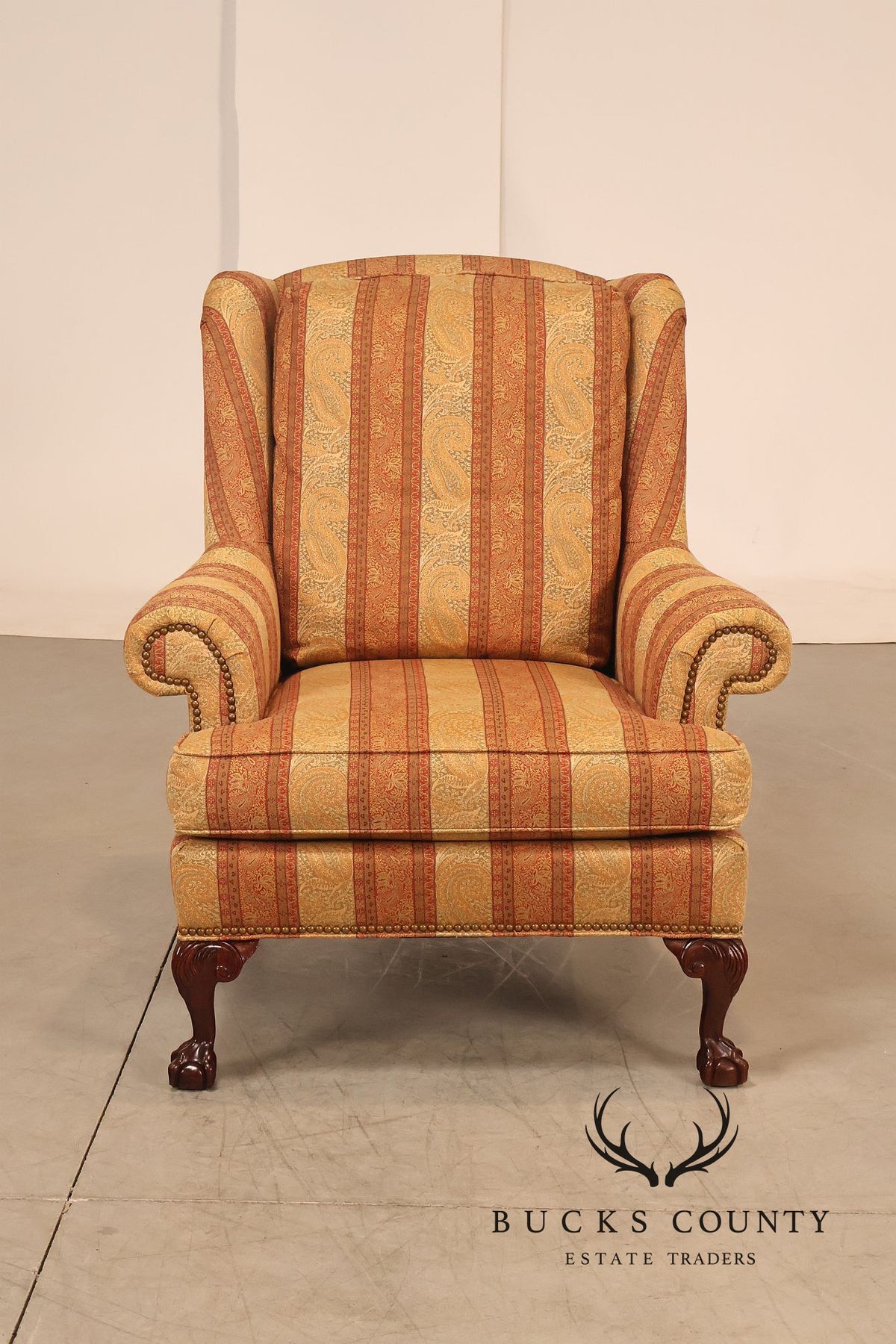 Hickory Chair Chippendale Style Custom Upholstered Wing backArmchair