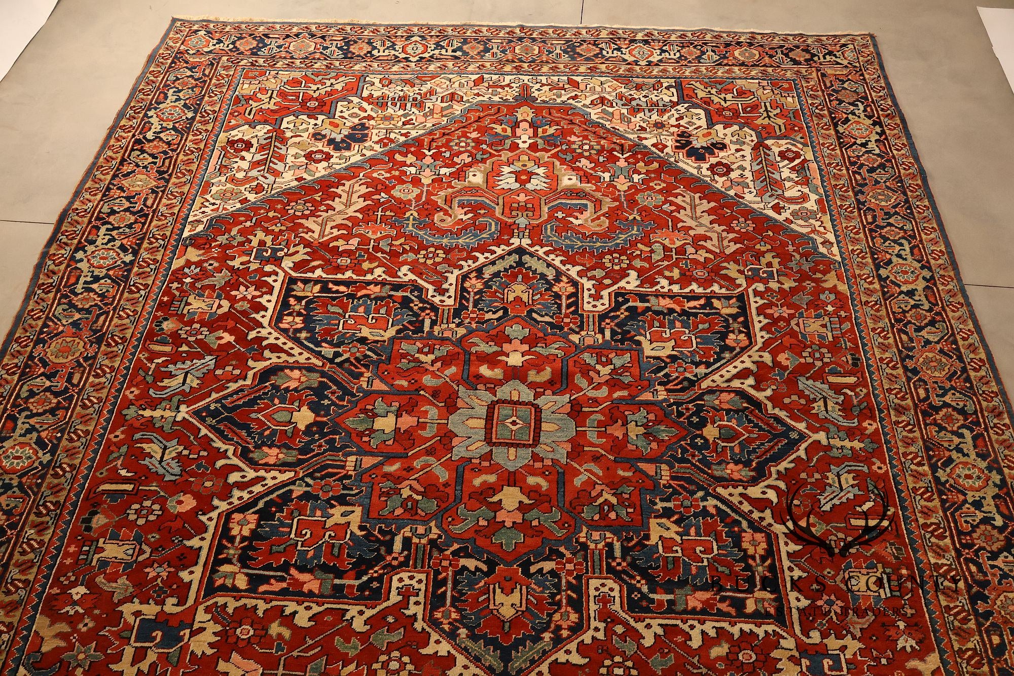 Antique Hand Knotted Persian Heriz Room Size Rug  12' X 15'