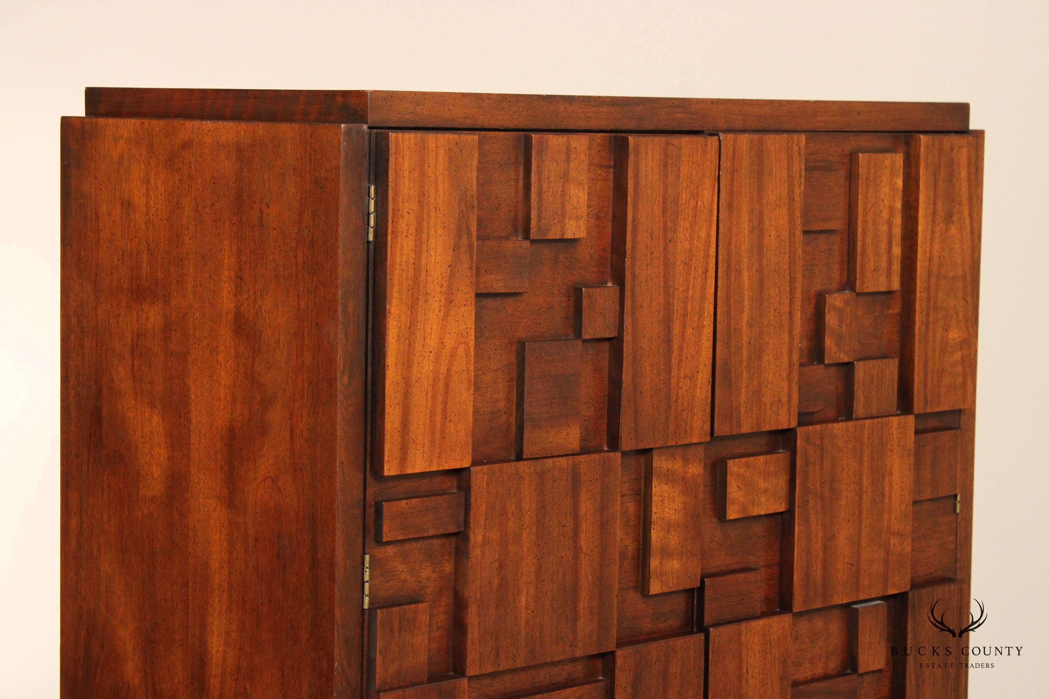 Lane 'Staccato' Mid Century ModernBrutalist Walnut Armoire