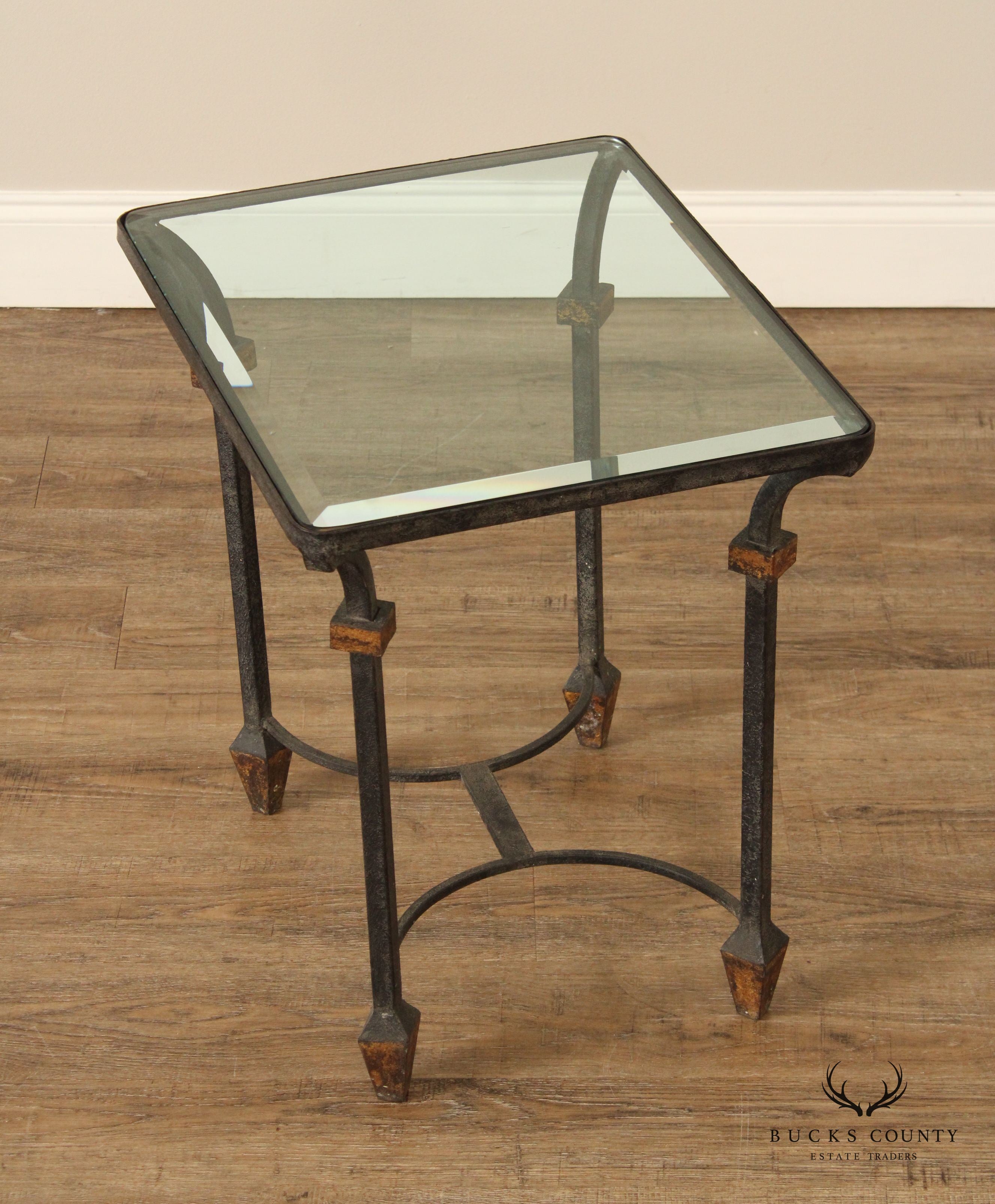 Industrial Style Iron Glass Top Occasional Table