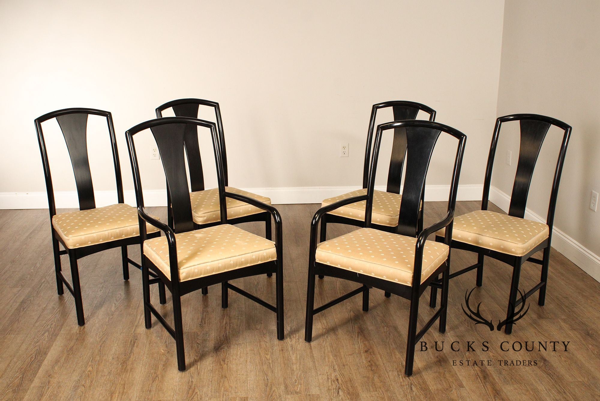 Century Furniture Modern Asian Inspired Set of Six Ebonized Dining Chairs